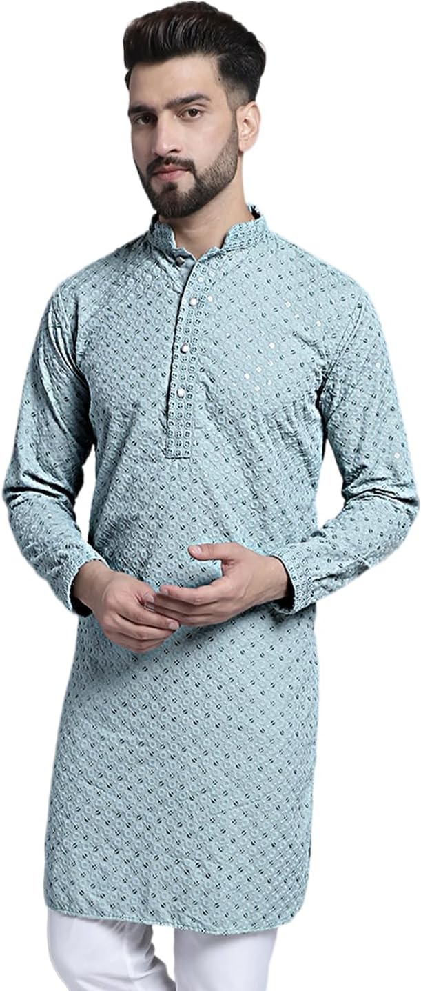 Jompers Men's Chikankari Embroidered and Sequence Kurtas