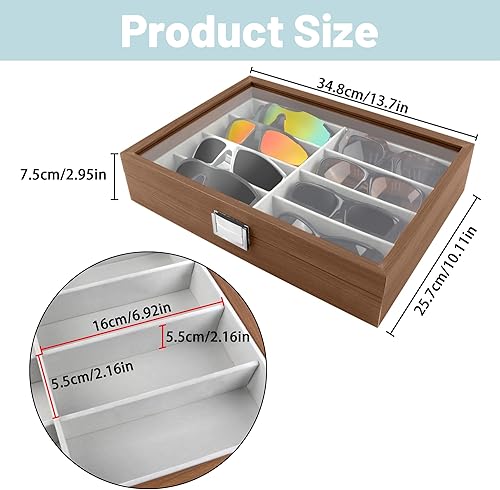 Miniatura 2 de Homeanda Estuche de madera para lentes de sol, 8 rejillas, organizador de gafas, bandeja para gafas, expositor, organizador con cubierta