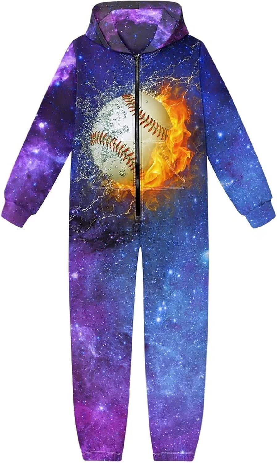 Biyejit Unisex Kids Jumpsuits Novelty Printed Zip Up Hoodie Onesie Rompers for Boys Girls 7-16 Years