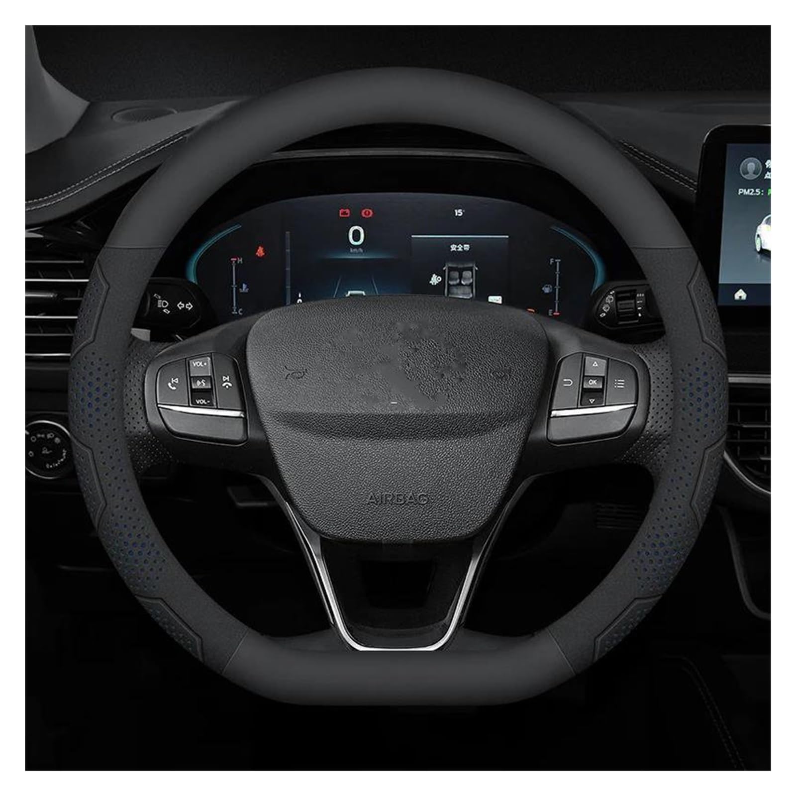 Volantes Protector Cuero Fibra Carbono para Volante Coche, 38cm, para Ford, para Focus, para Fusion, para Mondeo, para Kuga, para Fiesta, para MK7 Funda Volante(D Blue A)