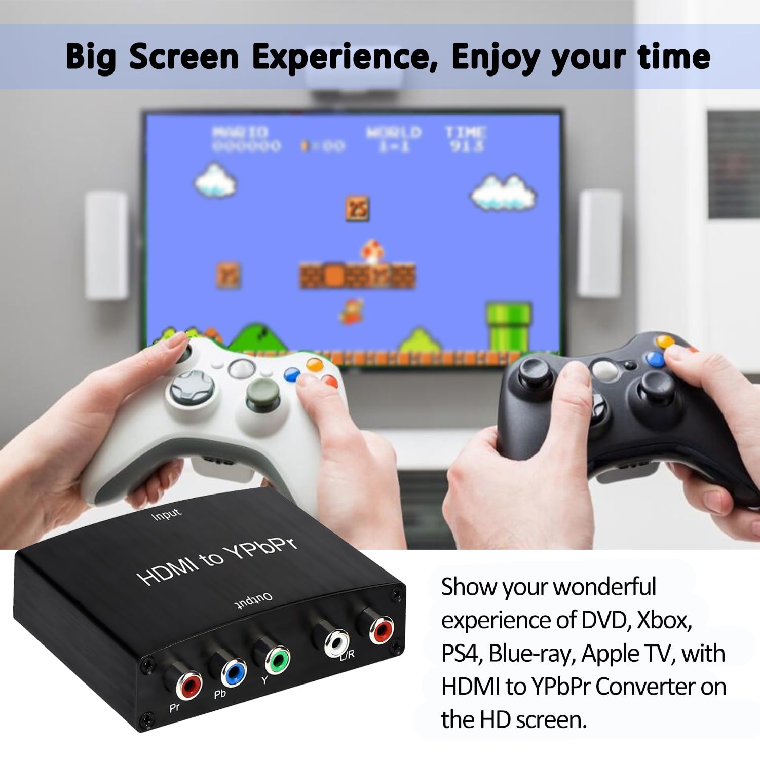 Convertitore da HDMI a componente, convertitore da HDMI a YPbPr 5RCA RGB + R/L V1.4 con supporto uscita audio R/L per MacBook, Blu-Ray, DVD, PS4, DVD, PSP, Xbox 360