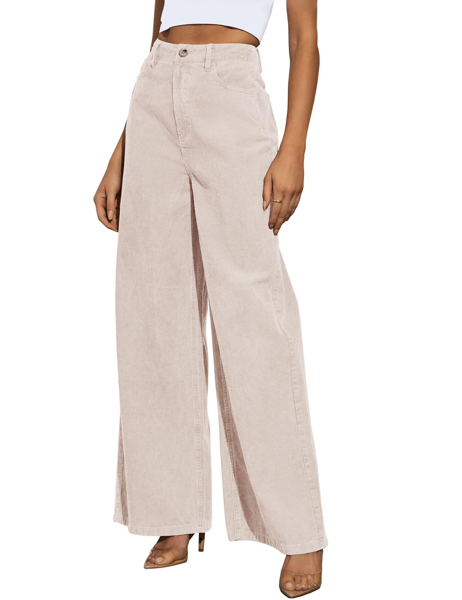 Corduroy High Waisted Wide Leg Pants for Women Dress Pants 2025 Elastic Waist Casual Straight Trousers with Pockets
