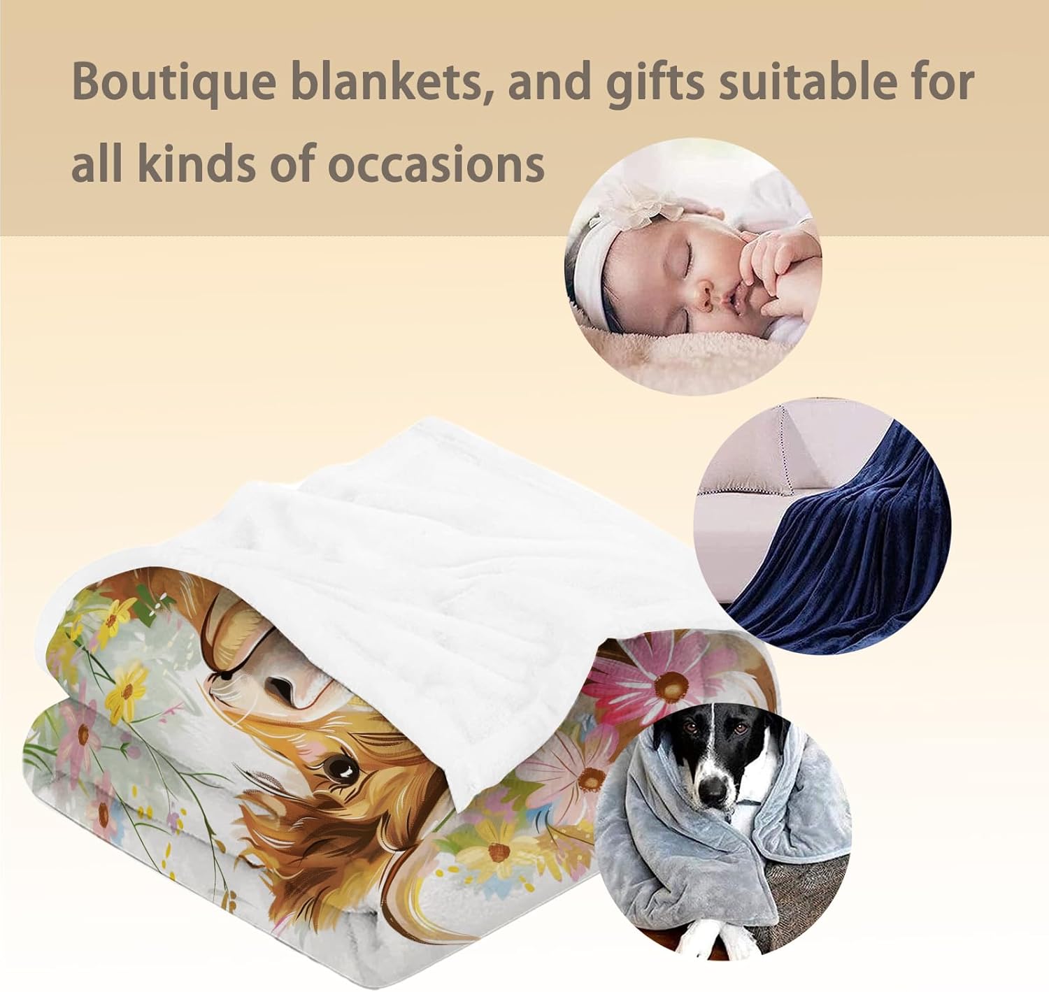 Cute Highland Cow Blanket - Soft Cozy Fluffy Lightweight Flannel Throw Blanket for Couch, Bed, Travel & Outdoor | Warm Fuzzy Blankets for Adults Kids Women Boys Girls 50×60 in