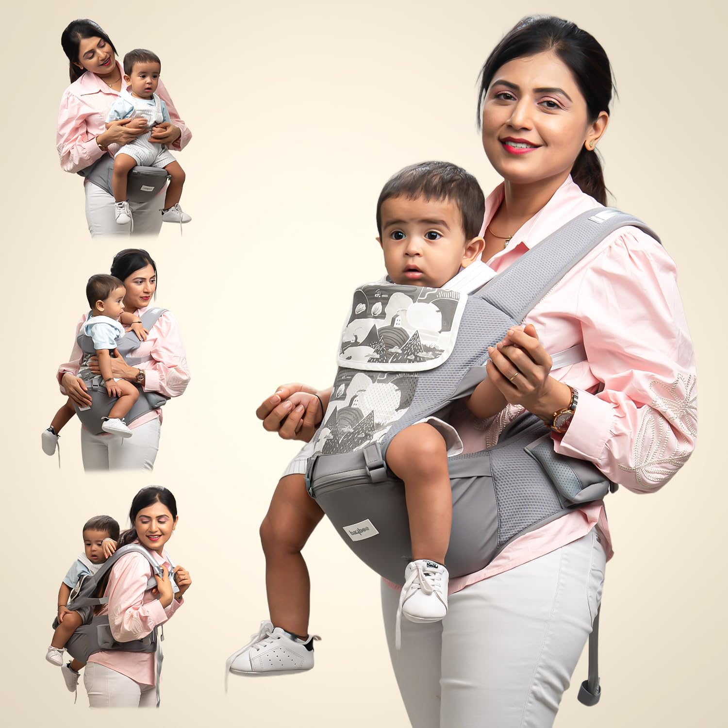 GoodLuck Baybee Ergonest 6 in 1 Hip Seat Baby Carrier for New Born | Baby Carrier for 0 to 3 Years Baby with Lumbar Support & Storage Pockets | Ergonomic Sling Carry Bags Heavy Duty Safety Buckle, Wide Seat Cushion & Breathable Mesh (Grey)-image-24