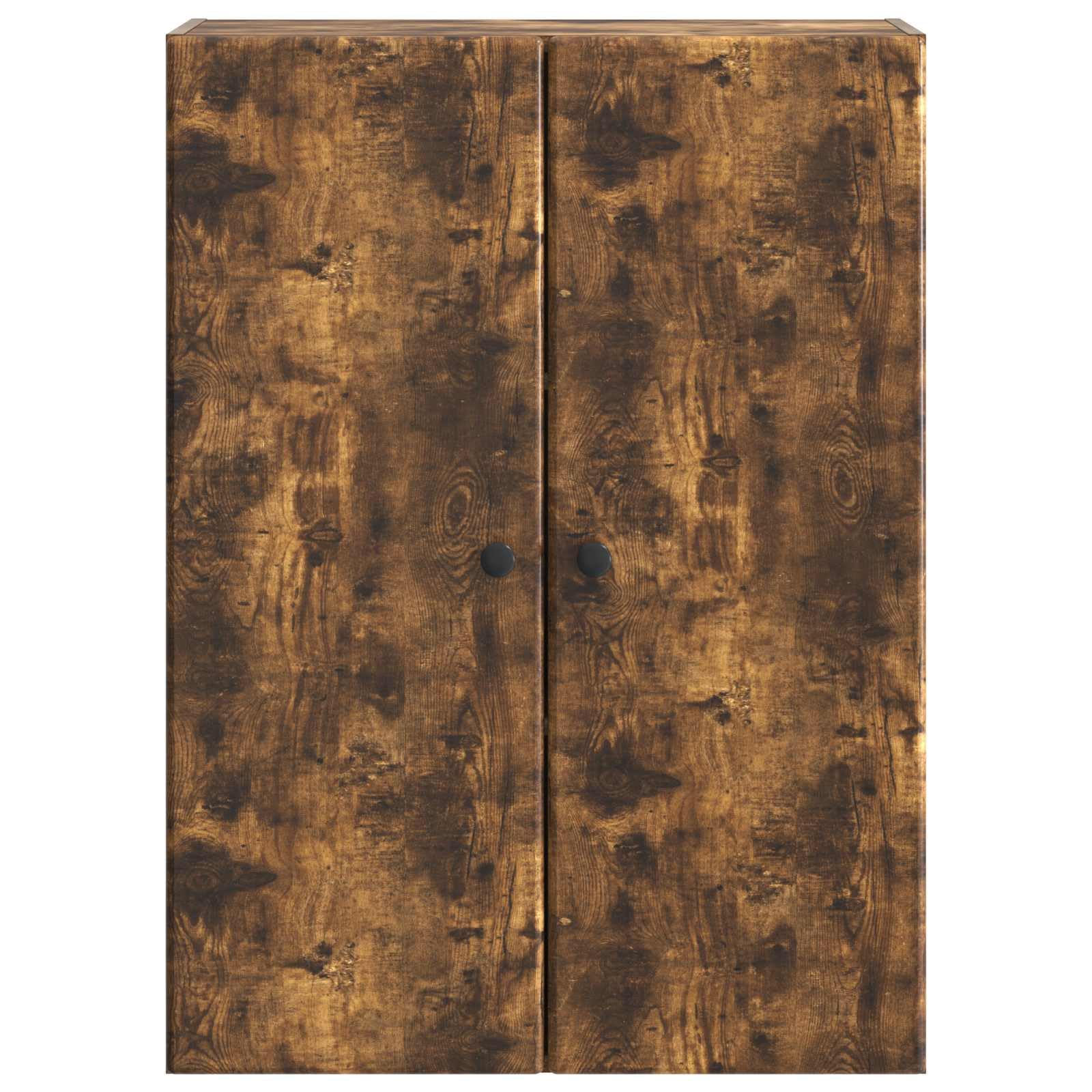 Armadio portaoggetti da parete in rovere affumicato, 66 x 34,5 x 90 cm, con 2 ante e 2 ripiani, chiudibile, per ufficio, garage, cantina
