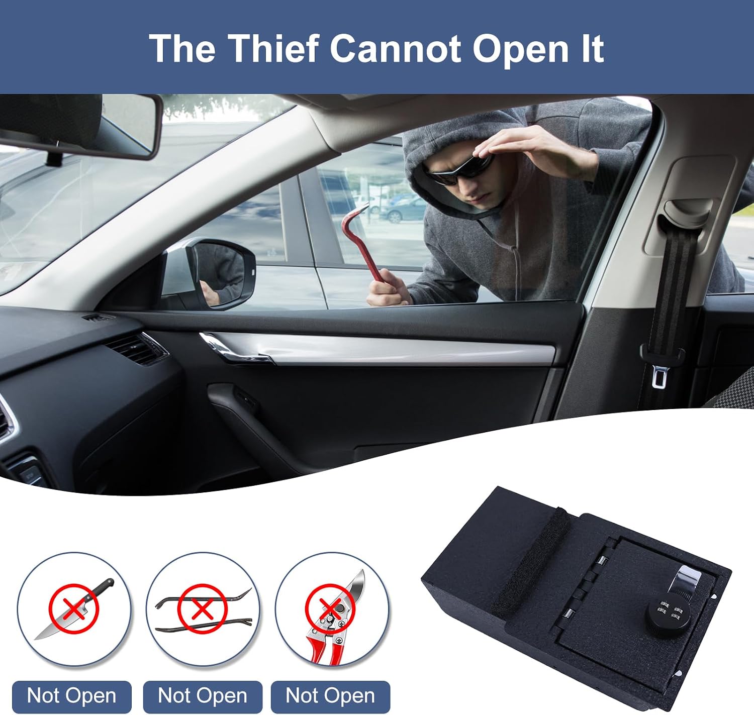 M1M Center Console Gun Safe Security Storage Box Compatible with Tesla 2021-2023 Model Y and Model 3 with Four Core Lock Interior Storage.