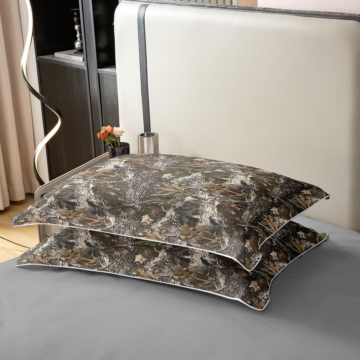 Tree Camo 100% Cotton Duvet Cover Full Size Kid Tree Grey Branches Comforter Cover Boys Girls Teens Nature Theme Bedding Set Breathable Brown Leaf Bedroom Decor Bedclothes