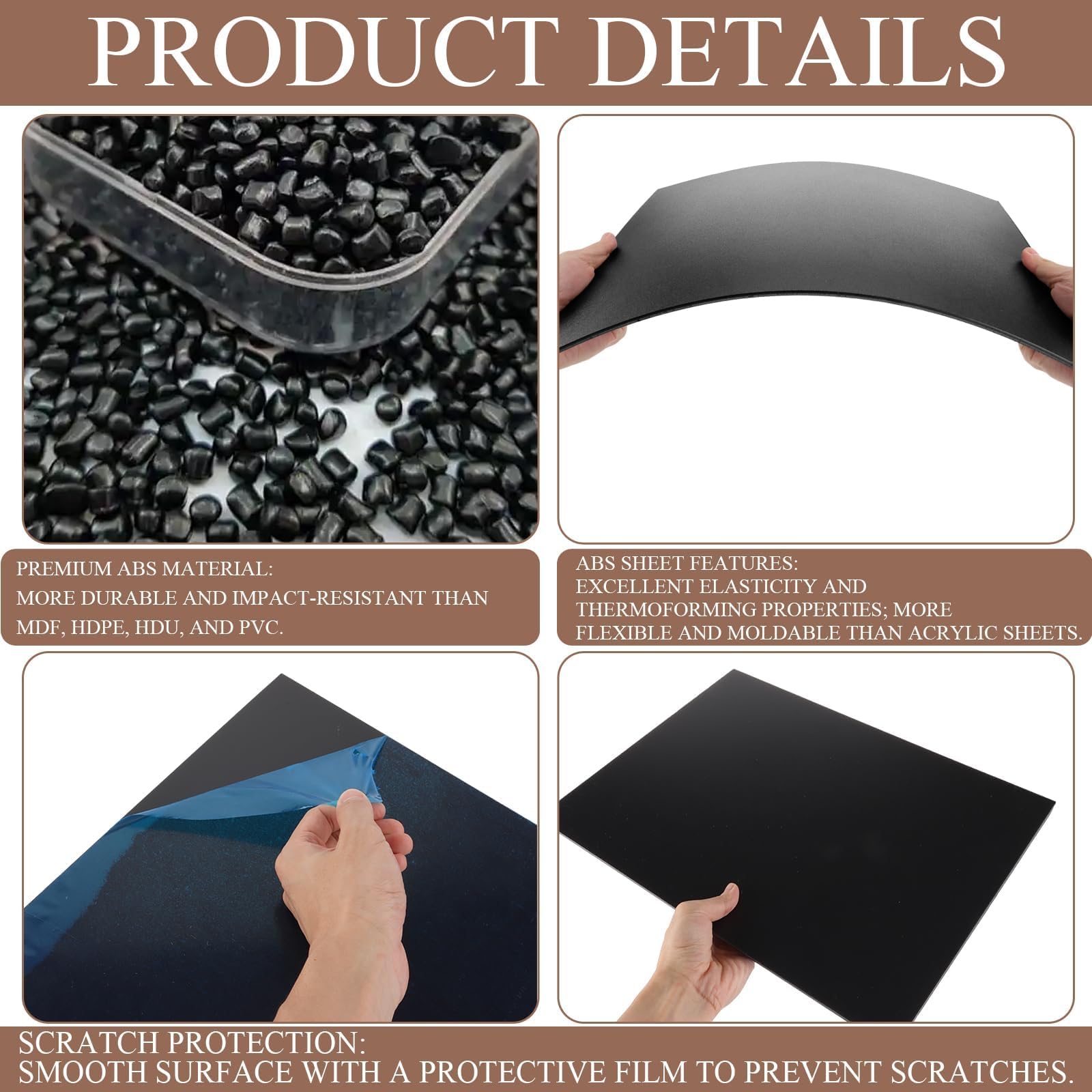YAYODS 4 Stück Kunststoffplatte 3mm - 40 x 30 cm Kunststoffplatten Schwarz Plastikplatte - Kunststoff Platte - ABS Kunststoffplatte für Modellbau, Basteln, Kotflügel, Heimdekoration, Tischaufsteller