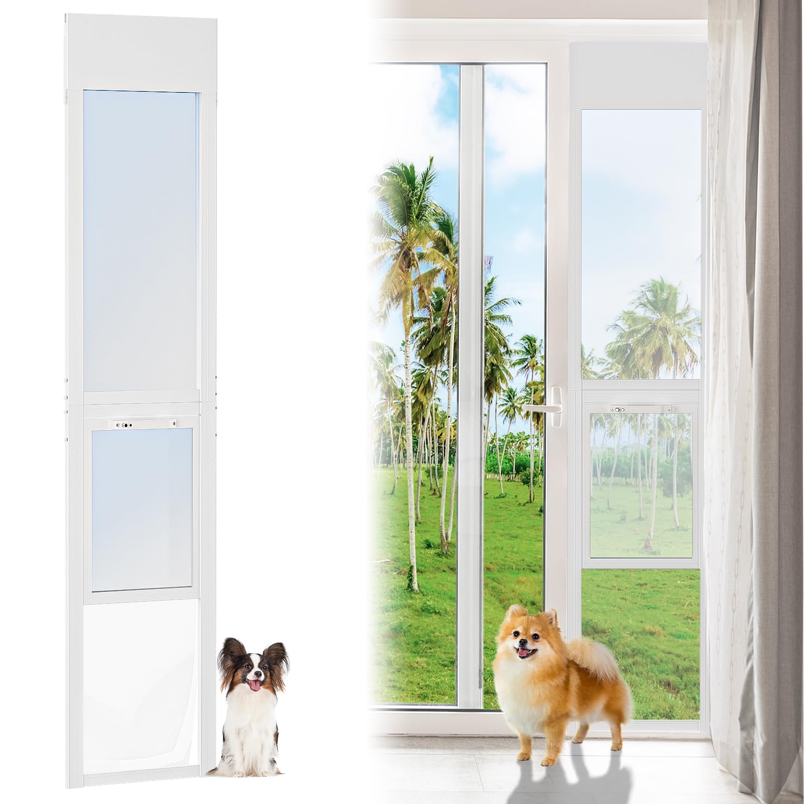 Slsy Dog Door for Sliding Glass Doors, Adjustable 74.8" to 80.7", No-Cut Easy Install, Insert Lockable Pet Sliding Doggy Door,S