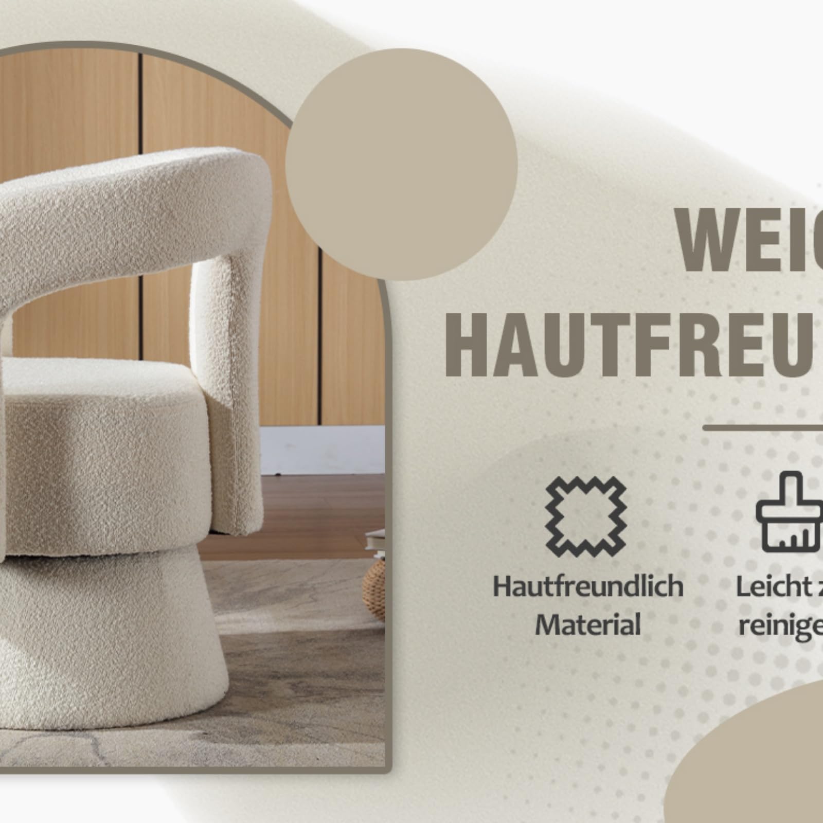 Sillas acentuadas giratorias de 360 grados, sillas redondas con acolchado ancho, silla de tela mullida para salón, dormitorio, oficina, sala de espera, beige
