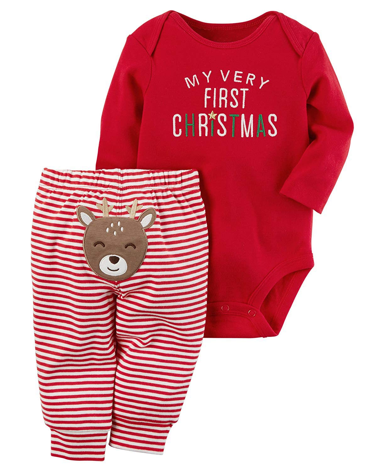 AGAPENG Christmas Outfits Baby Girls Boys My First Christmas Rompers Onesie + Stripe Deer Print Pants + Christmas Hat