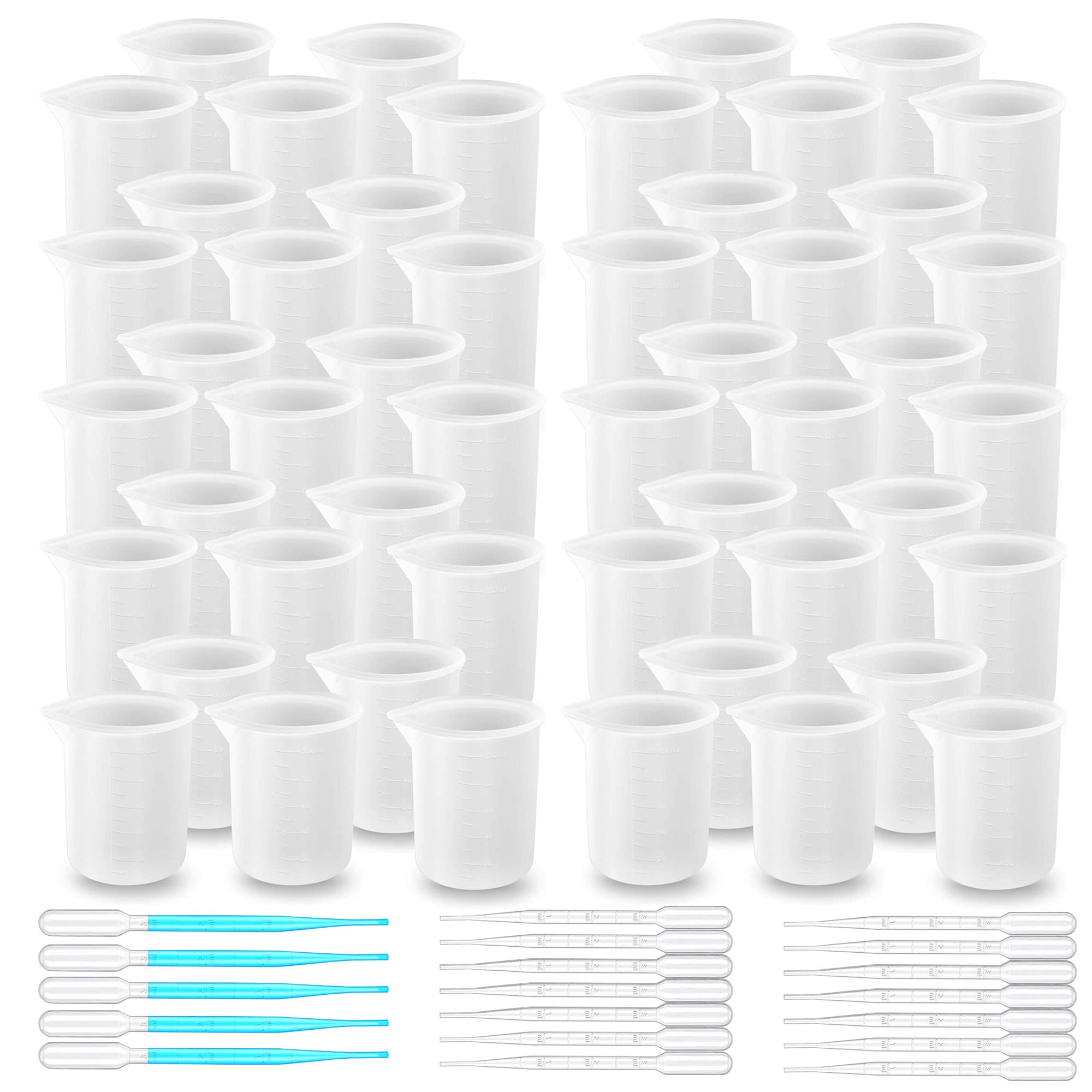 Verre doseur en résine époxy Woohome 50 pcs avec tasses à mesurer en silicone de 100 ml pour mélange DIY
