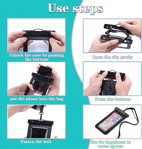 Miniatura 5 de Paquete de 8 bolsas impermeables universales para teléfono, funda impermeable grande para teléfono, bolsa seca IPX8 deportes al aire libre para