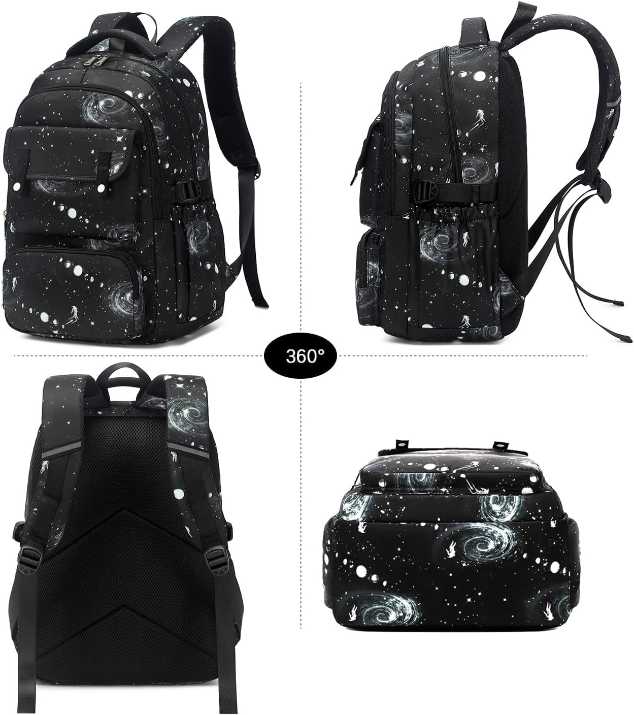 Joyfulife 3Pcs Galaxy Prints Backpacks for Boys Girls Bookbags Set Primary School Bags Elementary Students Kids Backpack with Lunch Box Pencil Case - Image 5