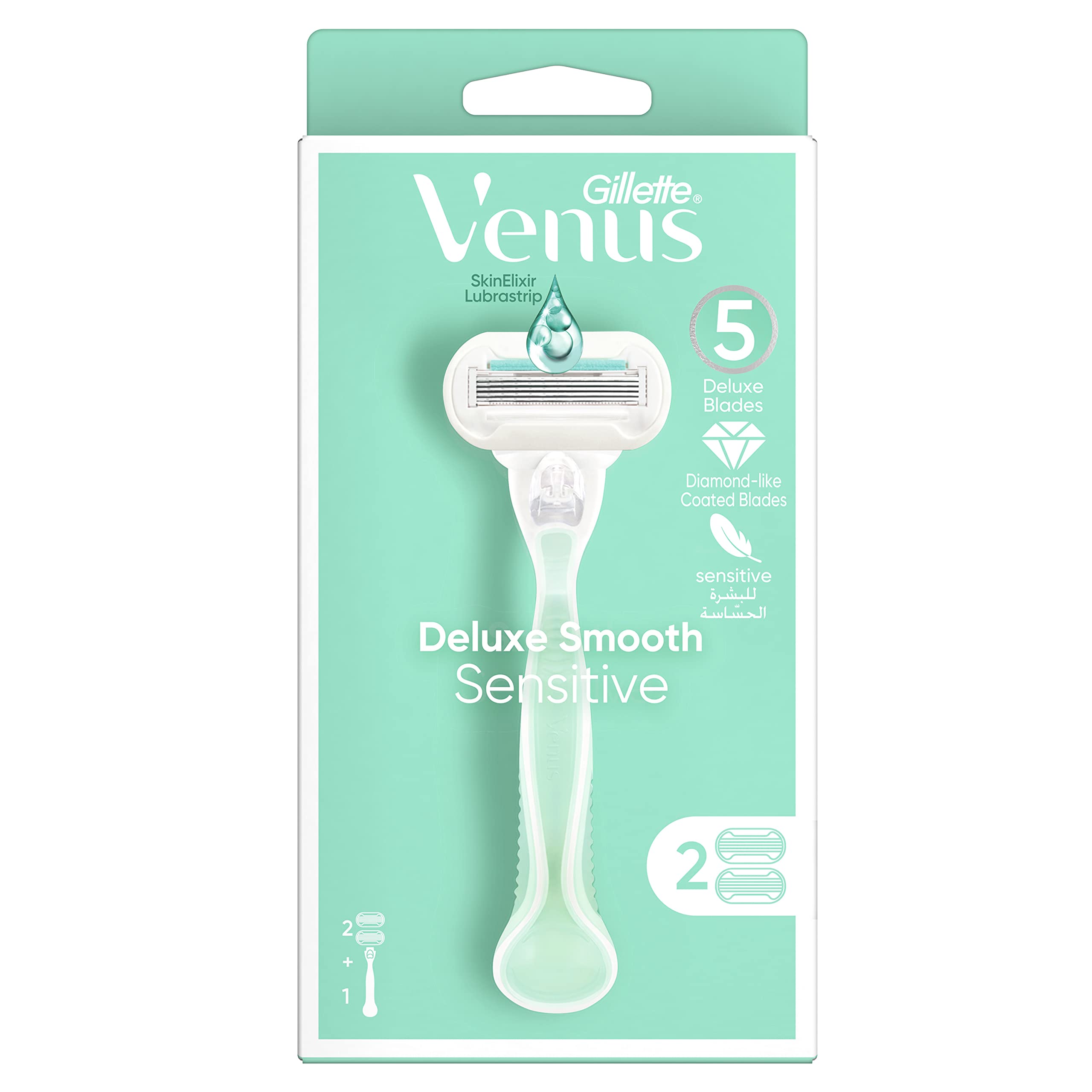 Deluxe Smooth Sensitive Women's Razor Handle + 2 Razor Blade Refills
