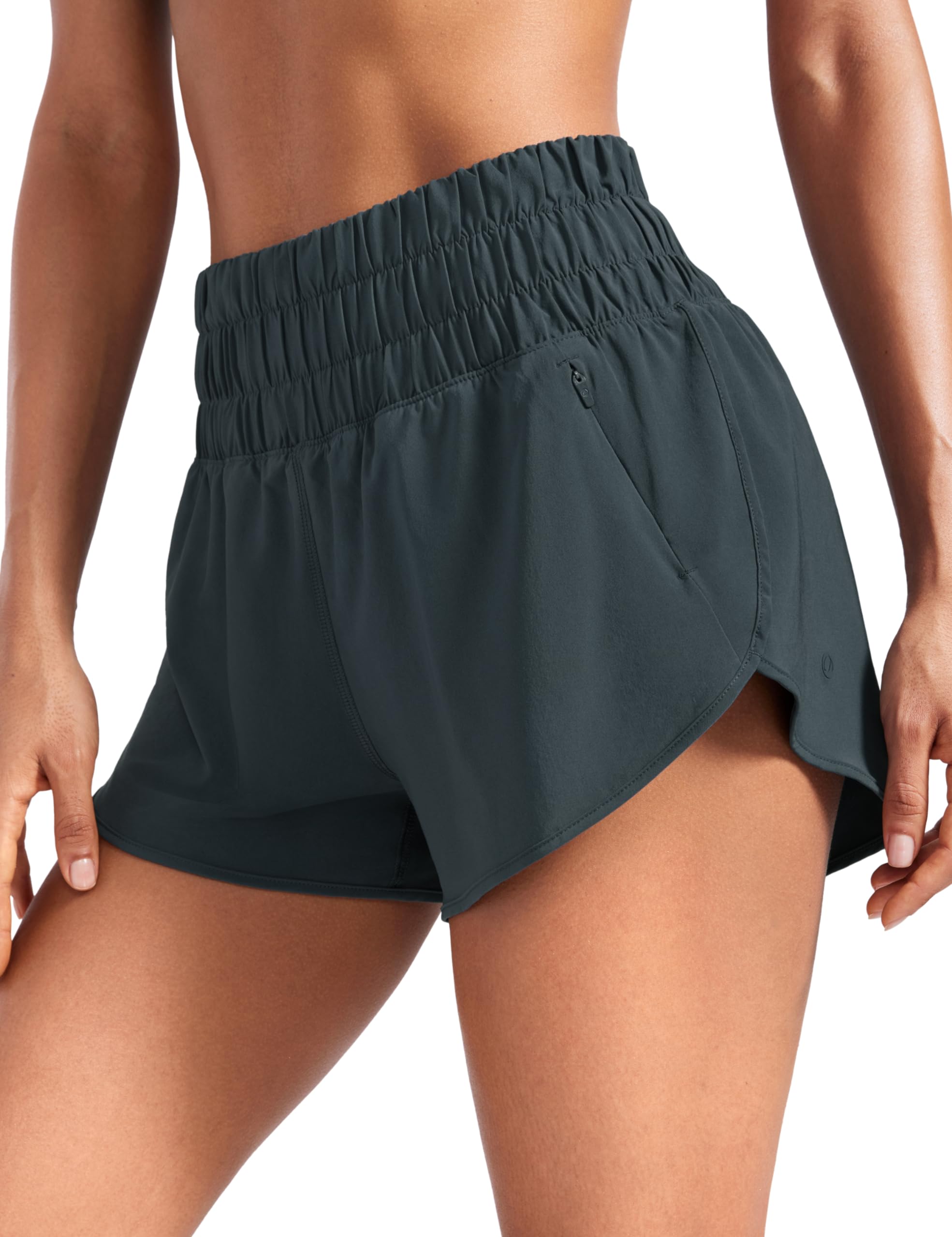 CRZ YOGA High Waisted Dolphin Running Shorts for Womens Mesh Liner for Gym Workout Athletic with Zipper Pocket