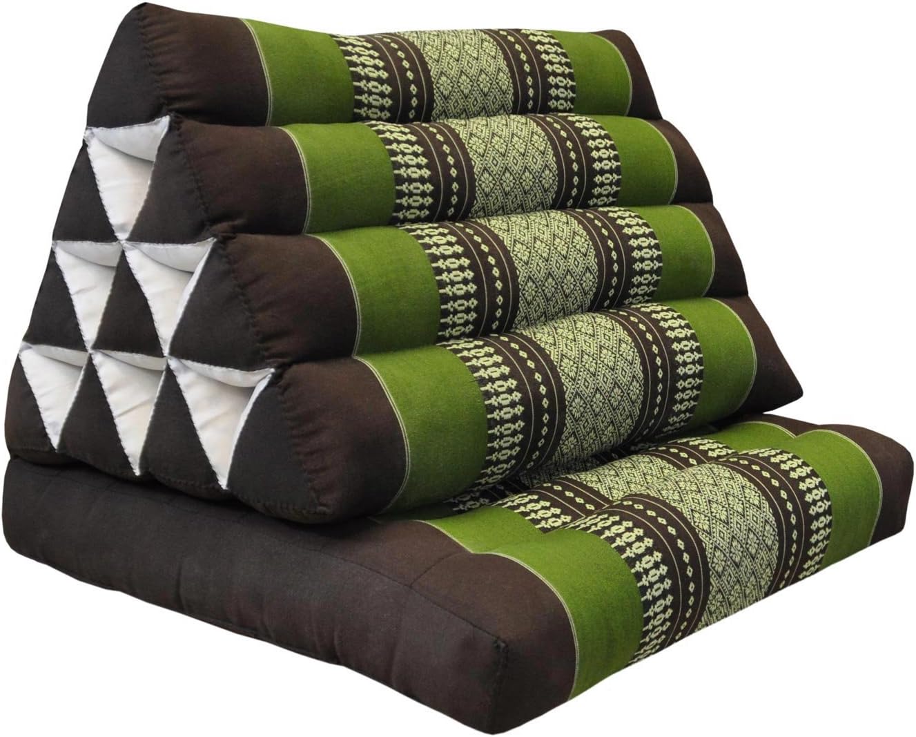 Kapok Thai Cushion, Triangle Pillow with a - Brown/Green (82001)