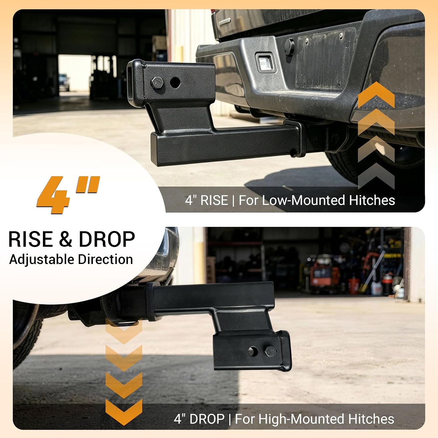 TOBPEE Trailer Hitch Riser Extension Adapter with 4" Drop/Rise, Adjustable 7.75"/9.75" Length, 2" Receiver, 7500 lbs Towing Capacity with Anti-Rattle Bolt