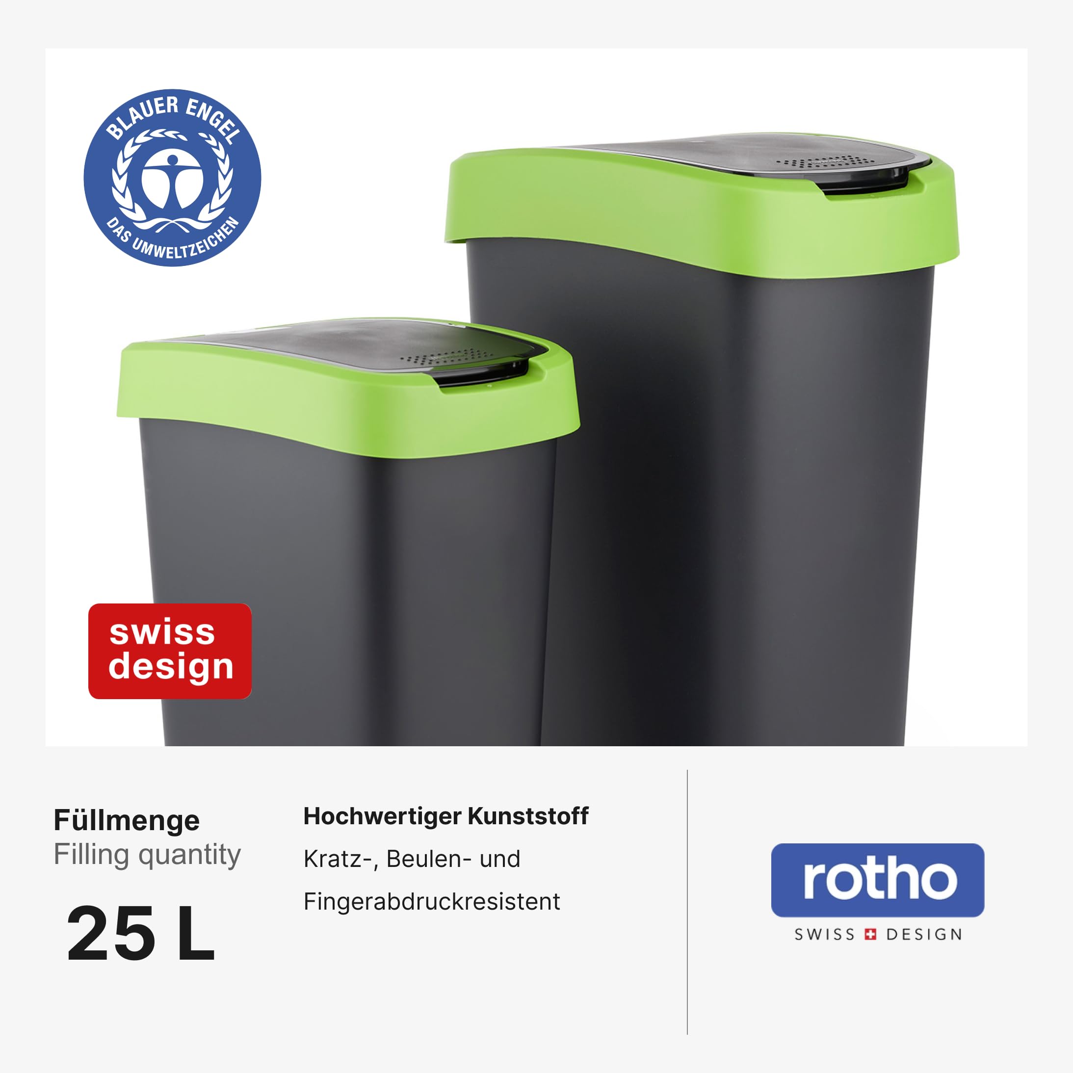 Rotho Salsa Mülleimer Küche 50 L Mülleimer mit Deckel aus Kunststoff Grün