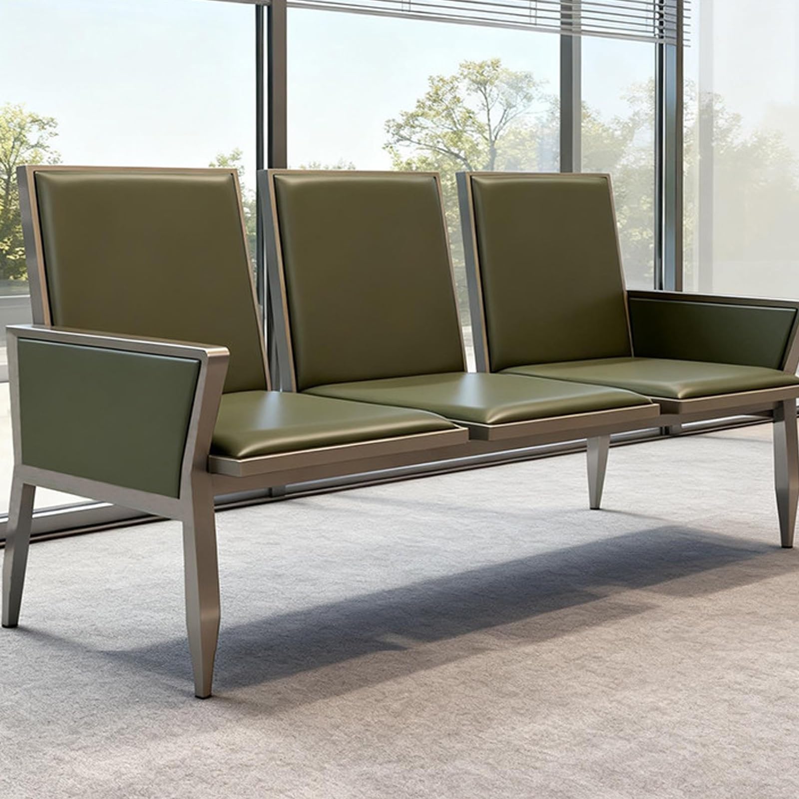 Sillón de Recepción con Reposabrazos, Sofá de Tres Plazas para Sala de Espera, Alta Capacidad de Carga, Ideal para Oficina, Sala de Espera o el Hogar(Brown)
