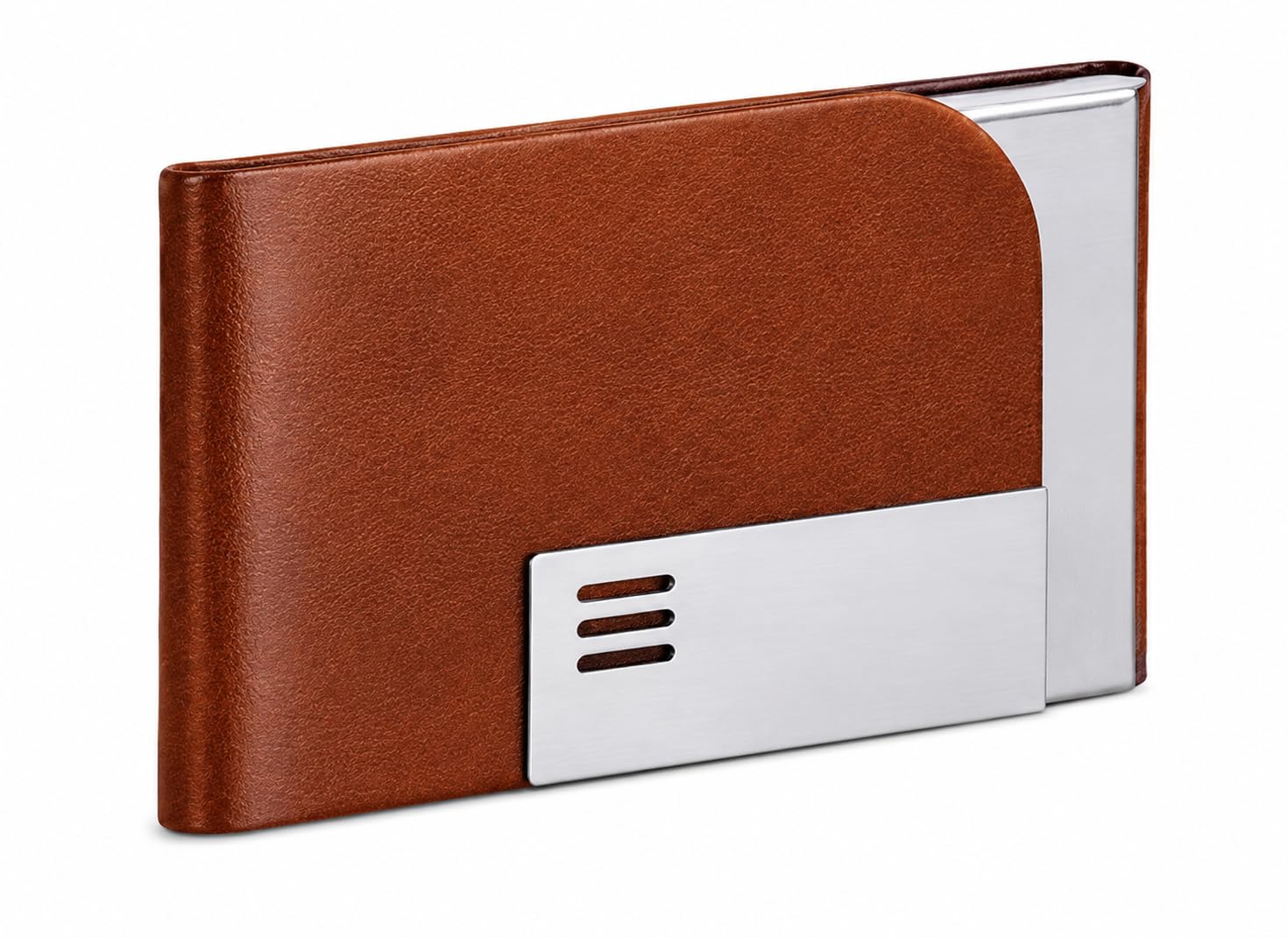 Pu Leather & Metal Unisex RFID Blocking Business Visiting Wallet Card Holder for Men & Women/Gift Your Loved Once on Any Occasion (Brown)-image-25
