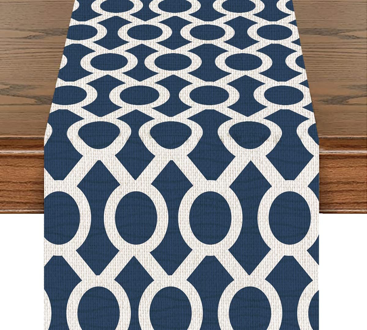 Navy Blue Pattern Table Runner Cotton Linen Table Runners