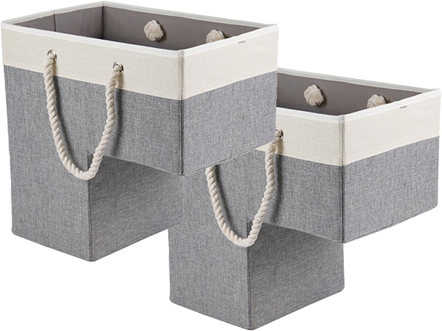 Stair Basket, Stair Baskets for Wooden Stairs with Portable Cotton Rope Handle, Stair Baskets for Carpeted Stairs, Laundry Basket for Stairs Storage Organizer Container Holder Grey & White