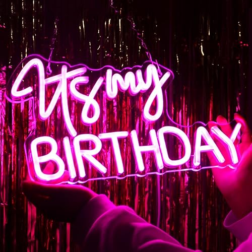 Miniatura 3 de Planzo Letrero de luz LED de neón con texto en inglés "It's My Birthday", letrero de pared para decoración de ventana, letrero USB para dormitorio,