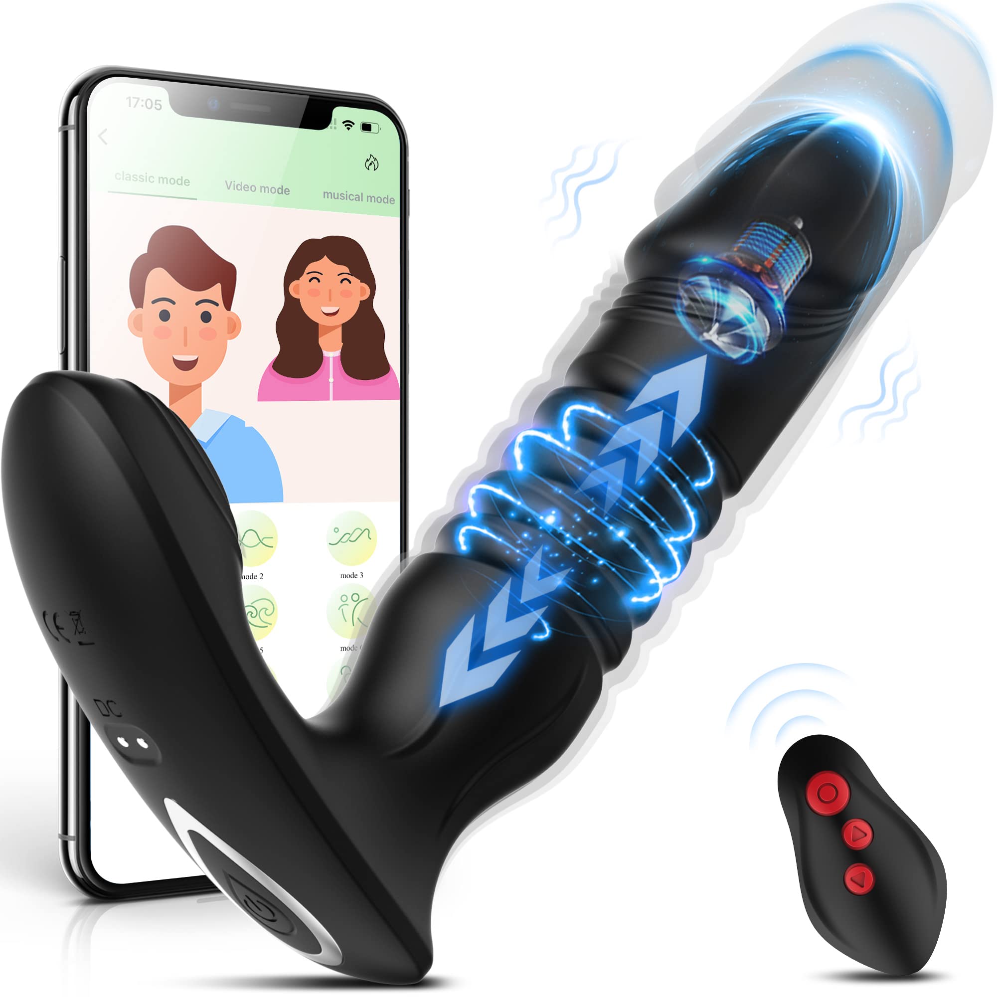 G Spot Thrusting Vibrator, FOBONO Wearable Adult Toys for Womens Sex Pleasure with 7 Thrusting & Vibrating Modes, App & Remote Control Anal Sex Toys, Rechargeable Vibrators for Women Pleasure(Black)