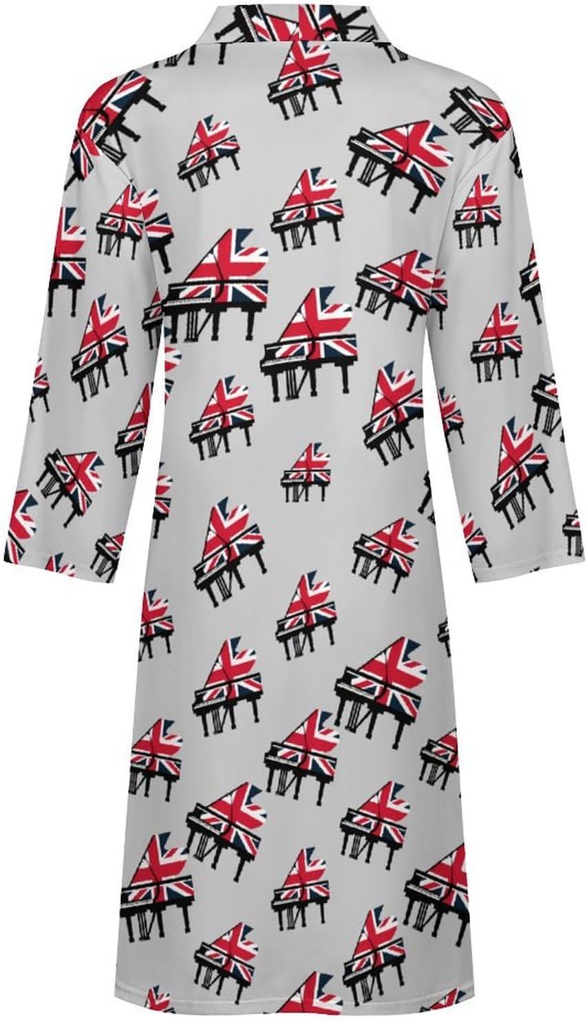 Great Britain England Piano Mens Robe Long Bathrobe for Women Bath Robes Lightweight Soft Printed Sleepwear