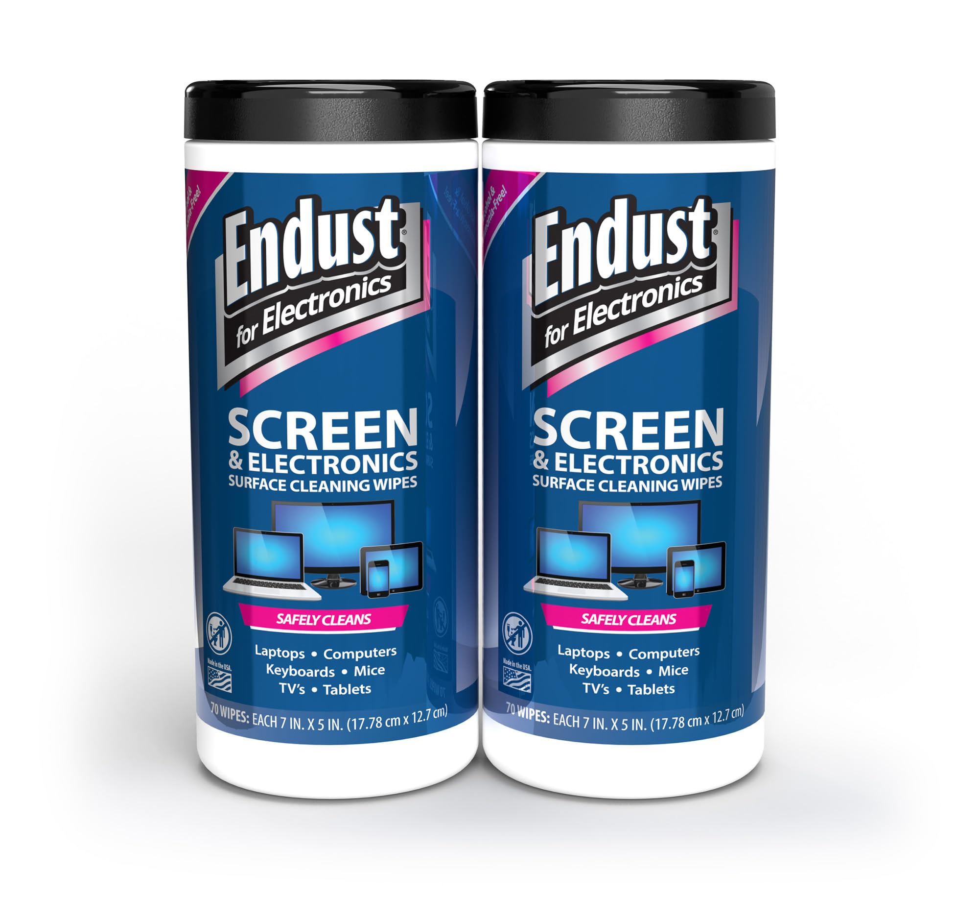 Endust For Electronics; Cleaning Wipes for Screens & Electronics Surfaces; Pre-Moistened, Alcohol & Ammonia Free, 140 Count (Pack of 2)