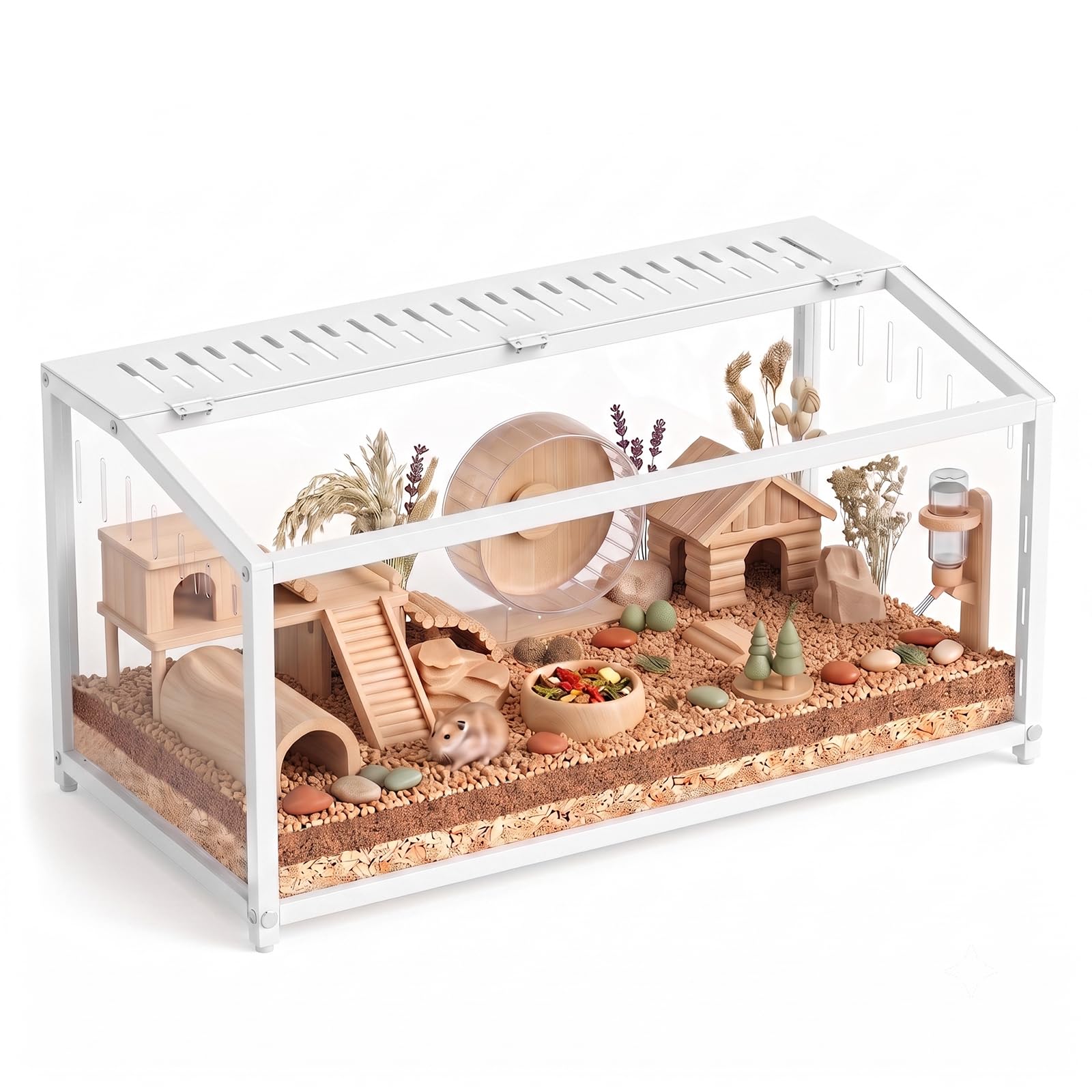 Hamsterkäfig aus Metall, große Hamsterkäfige und Lebensräume, kaufest, Meerschweinchenkäfig, oben zu öffnen mit Acrylplatten, 81,3 x 40,6 x 40,6 cm, Weiß