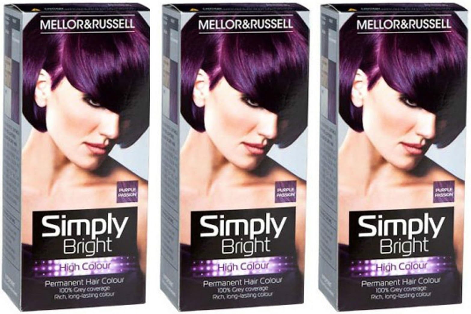 3 PACKS of Mellor & Russell Simply Bright Hair Colour ** PURPLE PASSION**