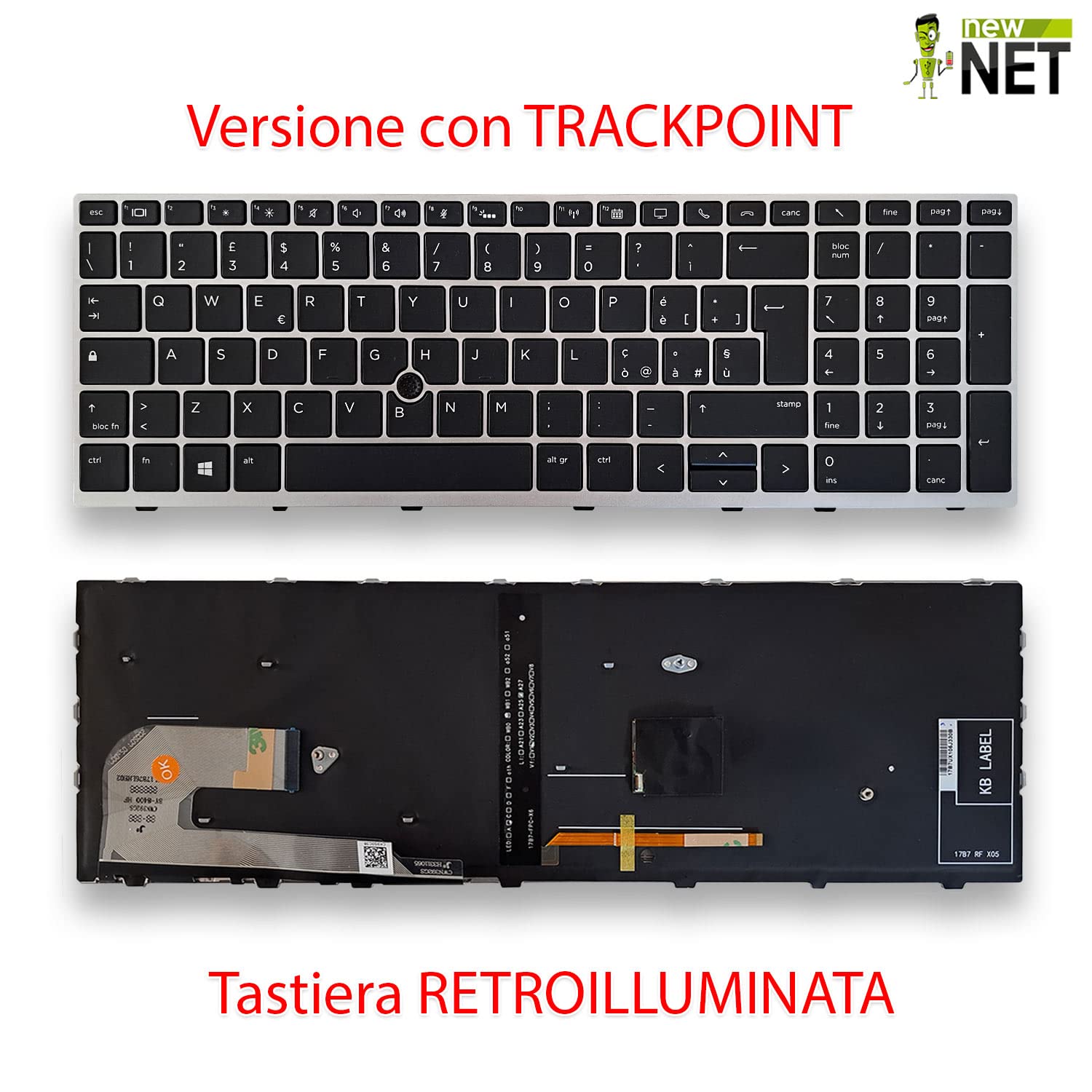 new net - Tastiera Compatibile con Notebook HP L14366-061 L17971-061 L14367-061 [Frame Silver - Trackpoint - Layout ITA]