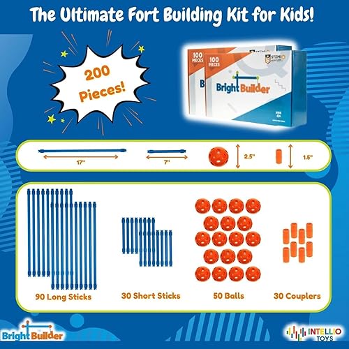 Miniatura 3 de Intellio Toys Bright Builder - Kit de construcción de fuertes para niños 100 piezas azul y rojo fuerte creativo para niños y niñas de 4 5 6 7 8 años