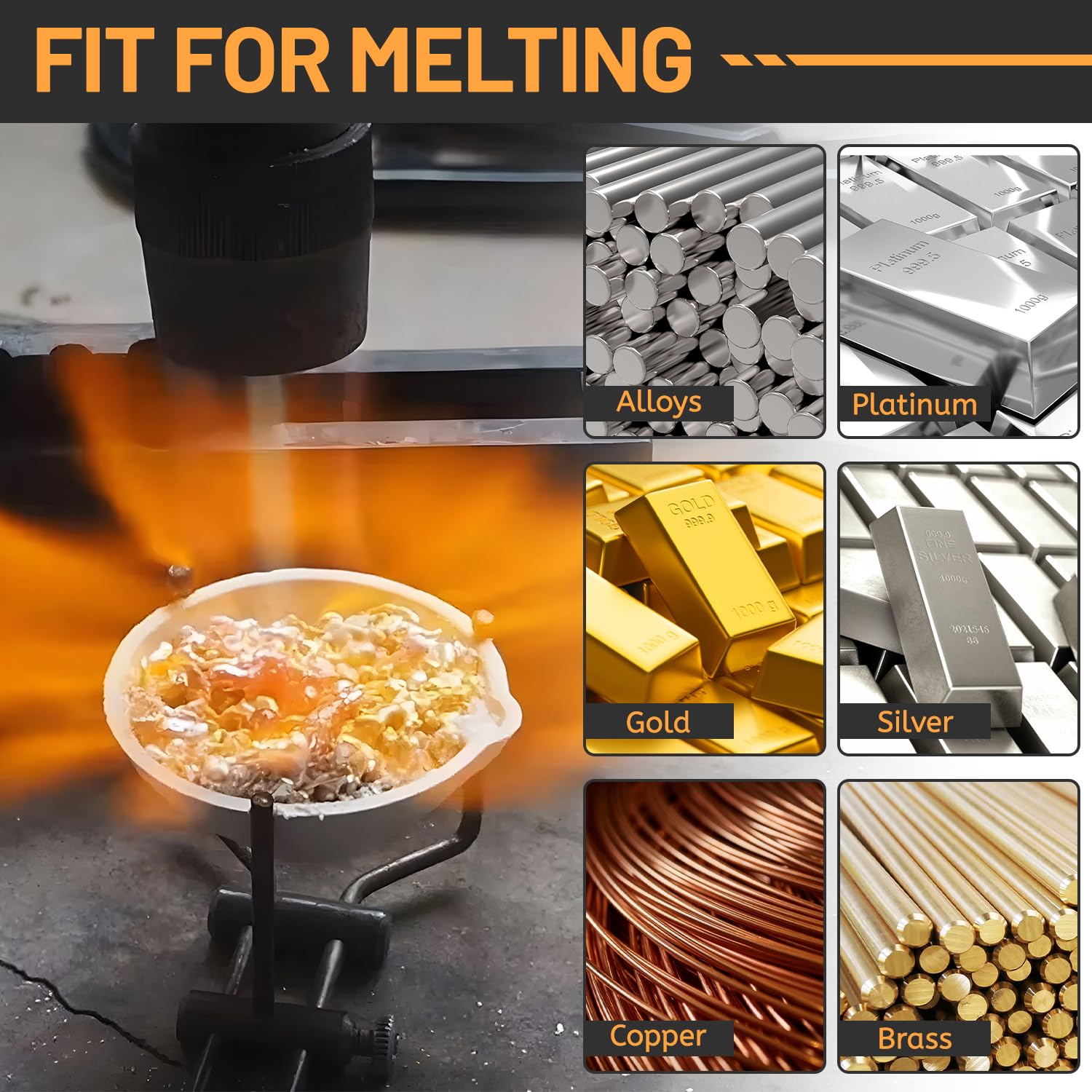 LALAGO 4 Stück Graphit Gussform Schmelzofen Set, Hochreiner Schmelztiegel mit Tiegelzange, Tiegel + Zange + Schüssel + Kombinationsform, Barren-Schmelz-Kit für Platin Gold Silber Messing Legierungs