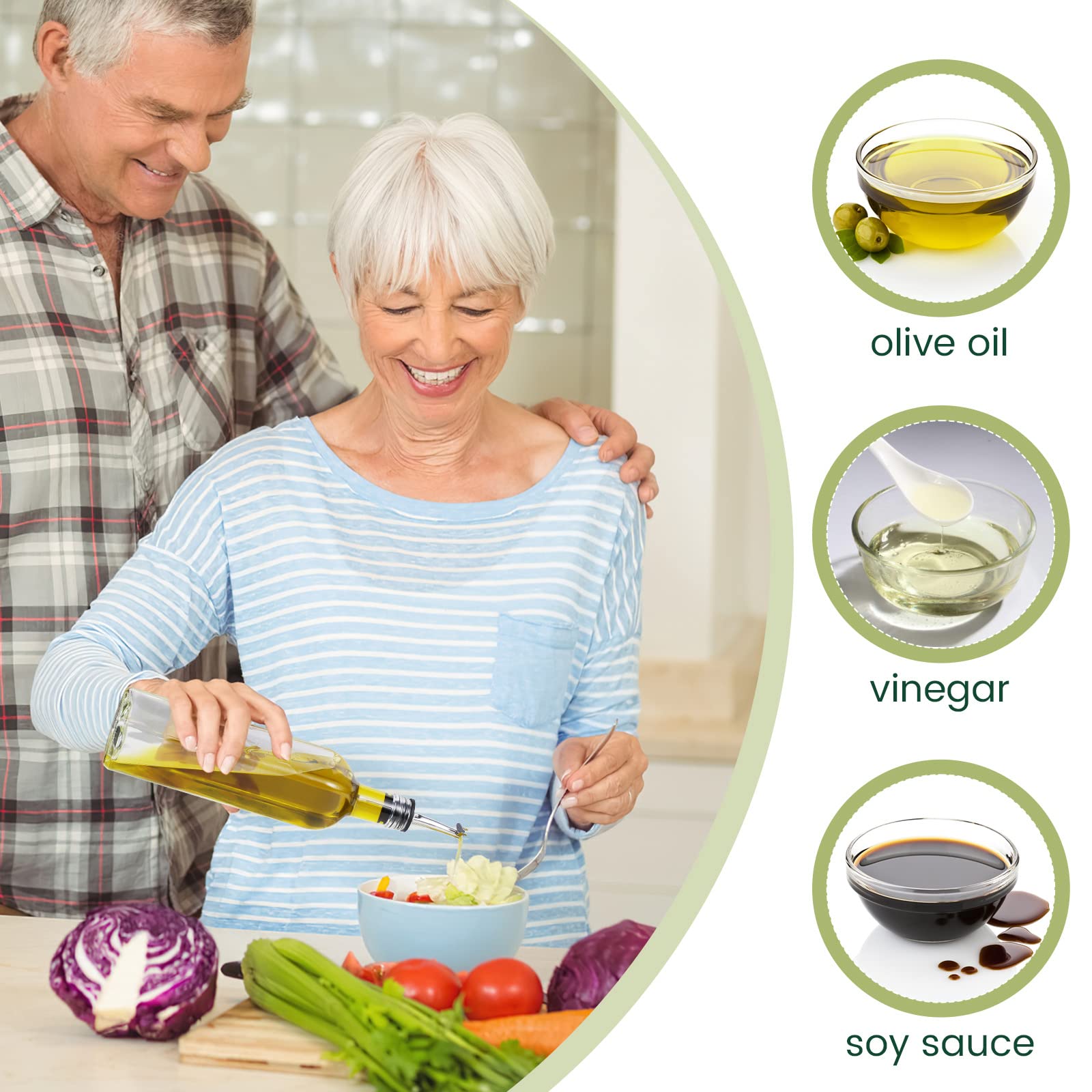 Bottiglie Olio D'Oliva 500ml Vetro - 2 Pezzi Verde Con Beccuccio Antigoccia E Etichette Per Cucina - Foto 6