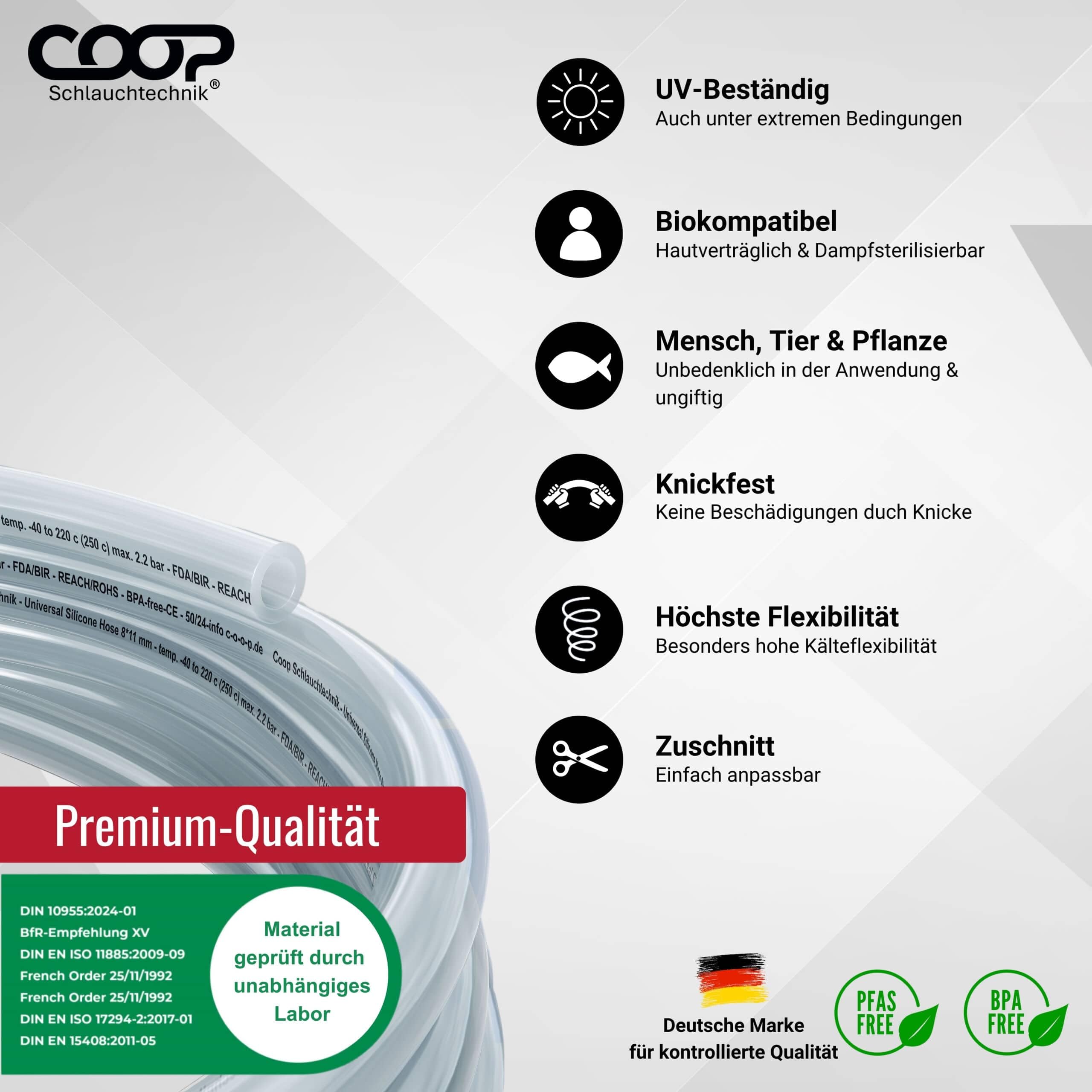 Silikonschlauch 12mm Innen-Ø | 10 Meter | hohe Qualität | lebensmittelecht | geschmacksneutral |-40 bis 220 °C | ideal für Lebensmittel, Haushalt, Aquaristik, Labor, Industrie
