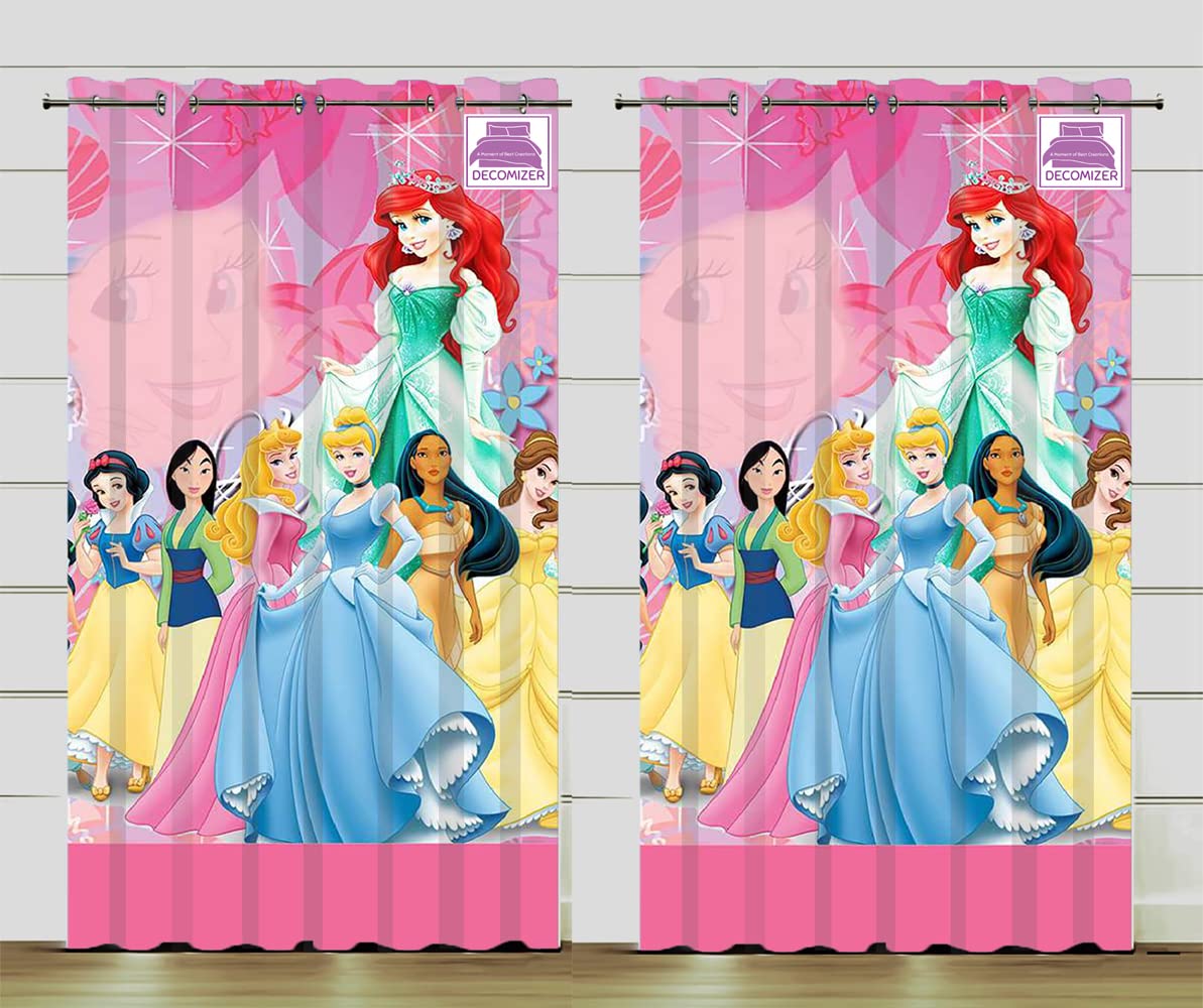 DECOMIZER Pink Jasminee Printed Kids Curtains For Kids Room, Nursery, Bedroom Playroom (2 Panels, 4X7 Feet) Cute Curtain For Kids Room, Kids Curtain, Printed Curtain, Grommet Curtains Door Curtain