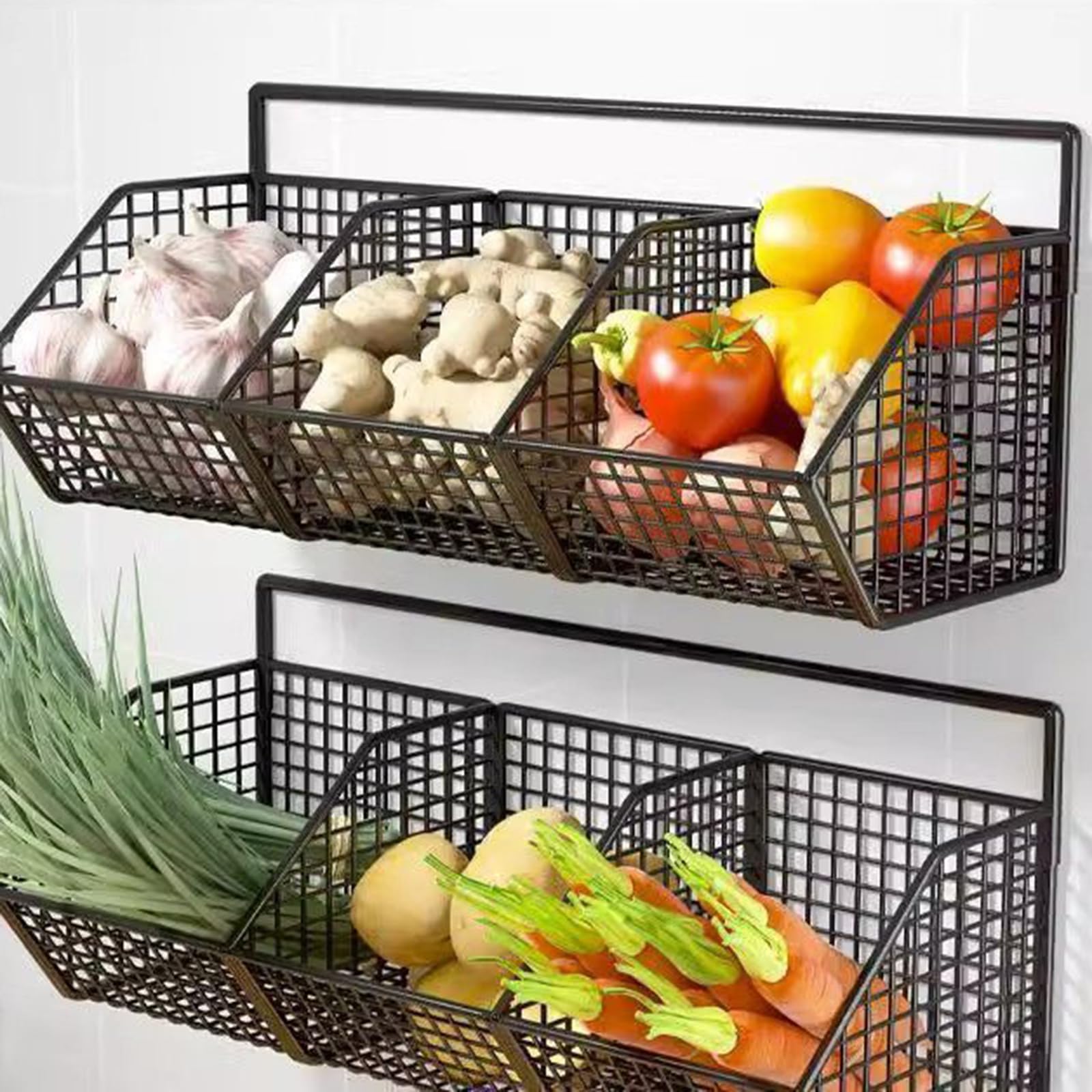 Cesto sospeso in metallo a 3 livelli, salvaspazio, per frutta, verdura e oggetti essenziali per il bagno, cestini rimovibili per organizzare la cucina ed elegante decorazione per la casa