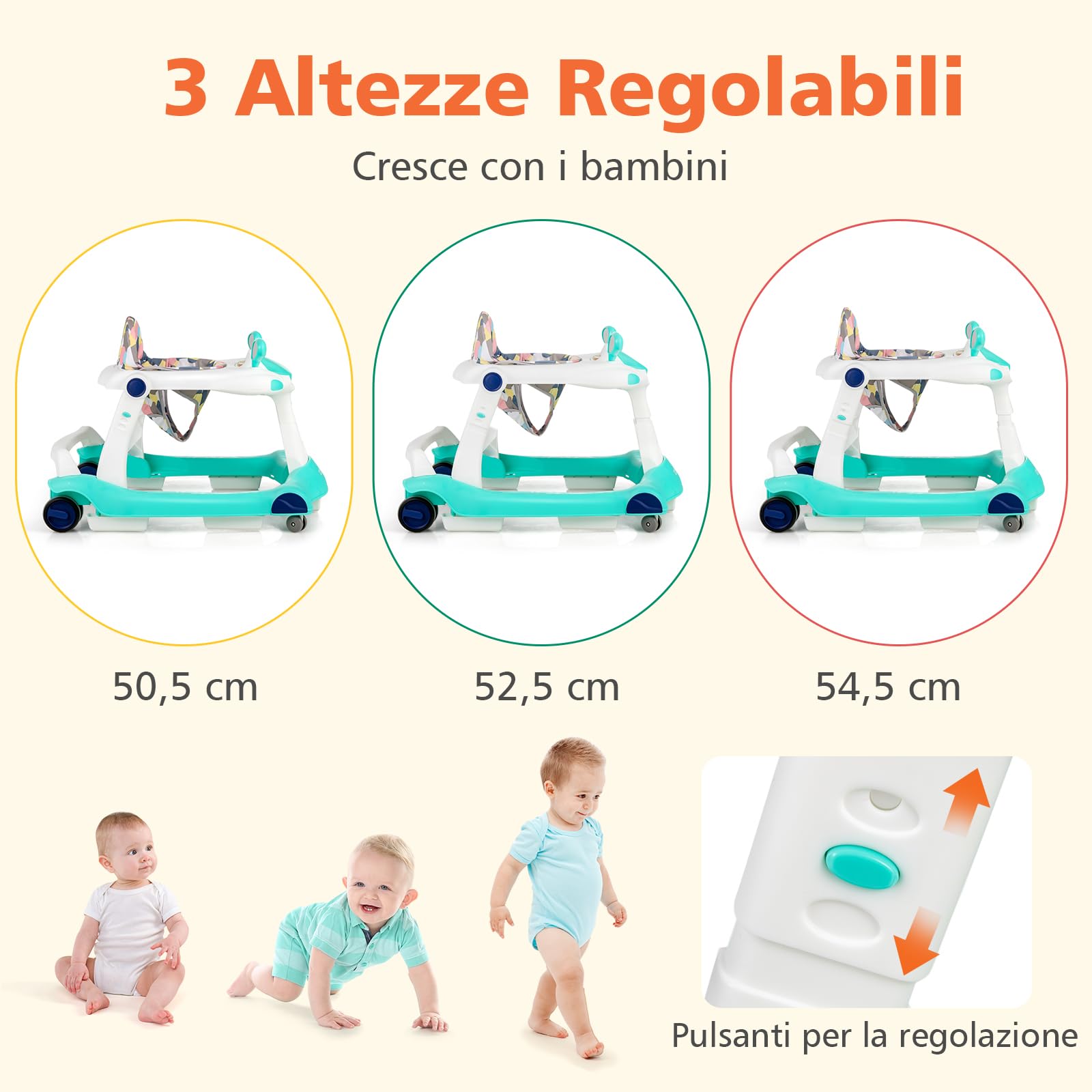 RELAX4LIFE 2 in 1 Girello Neonato 6-18 Mesi, Primi Passi Pieghevole per Bambini con Altezza e Velocità Regolabili, Musica e Luce, Cuscino Rimovibile e Lavabile, Fino a 15 KG (BLU)