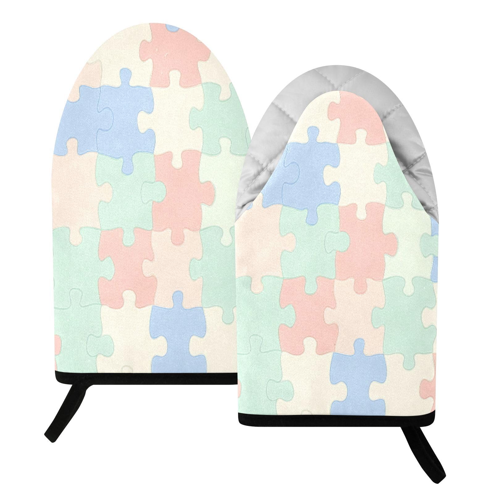 BURSTDDY Pastel Colored Puzzle Pattern Oven Mitt,Heat Resistant Kitchen Mitts for Cooking