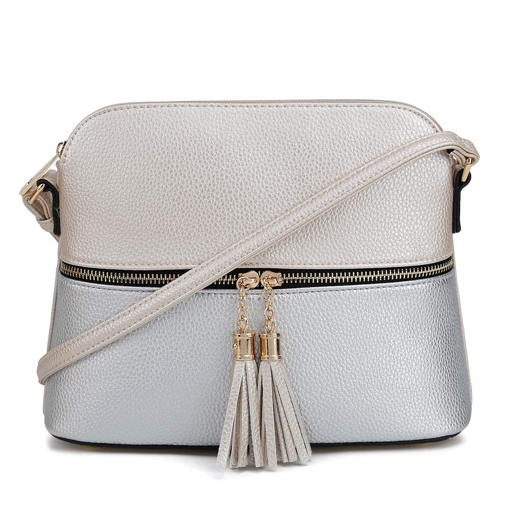 SG SUGU Lunar Lightweight Medium Dome Crossbody Bag Shoulder Bag with Tassel | Zipper Pocket | Adjustable Strap