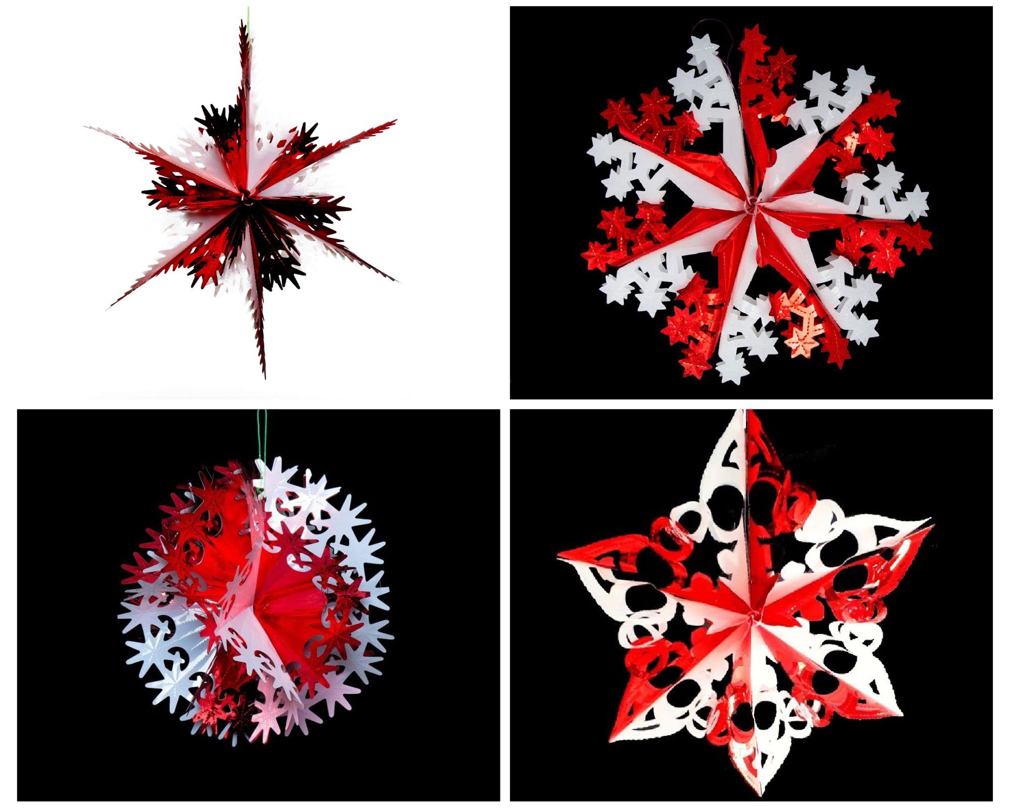 Simply Products Set of 4 40cm Christmas Foil Ceiling Garland Hanging Xmas Decoration, Long Star, Snowflake