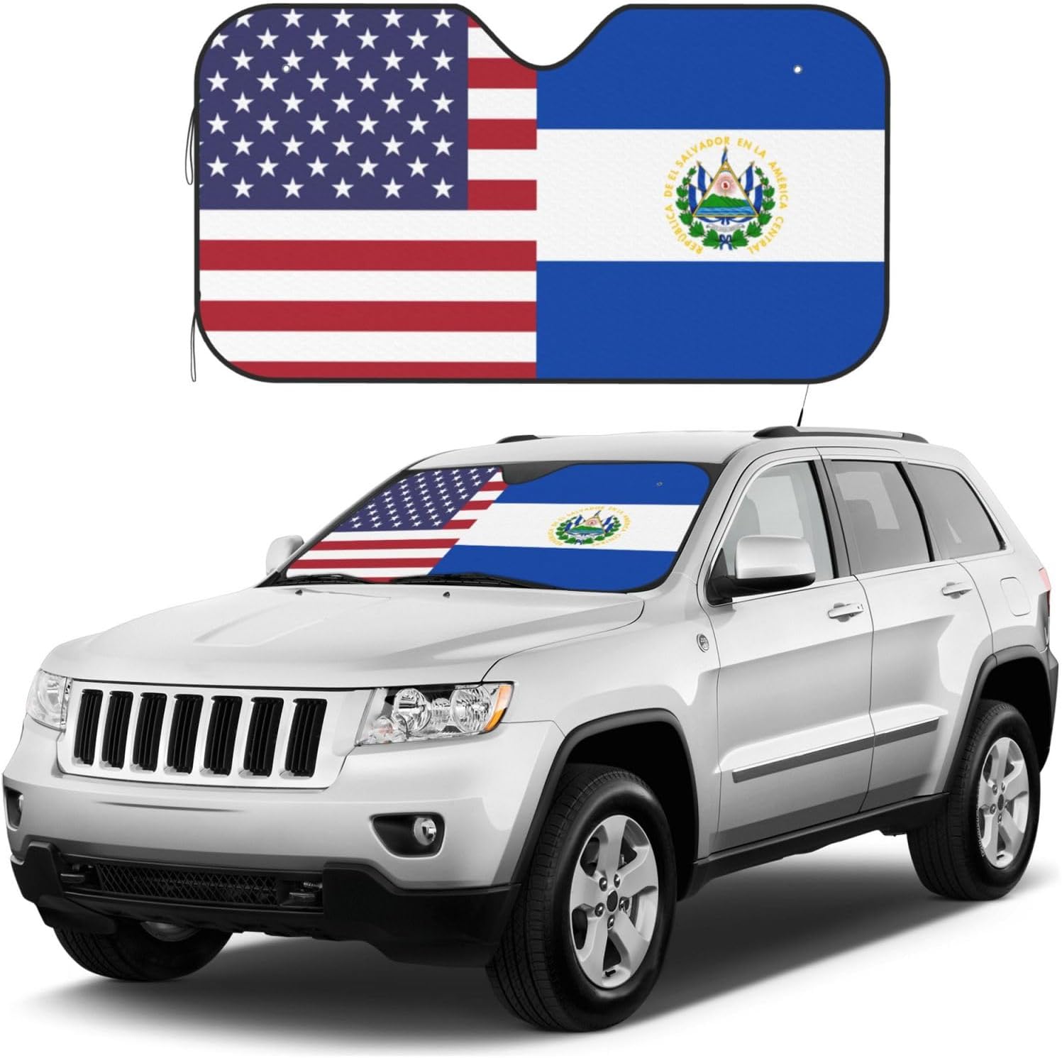 America El Salvador Friendship Flag Foldable Car Windshield Sunshade Blocks Heat and Sun Glare Uv Rays