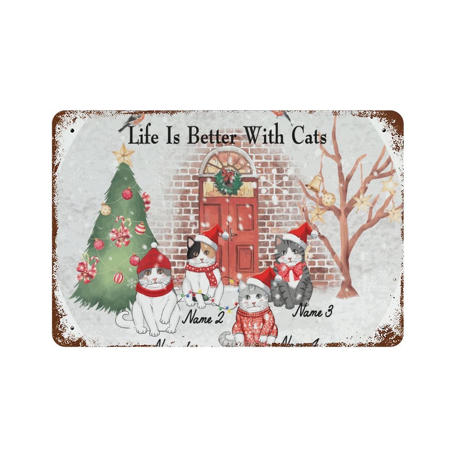 Cadeau de fête chat panneau personnalisé Noël original 30x45cm