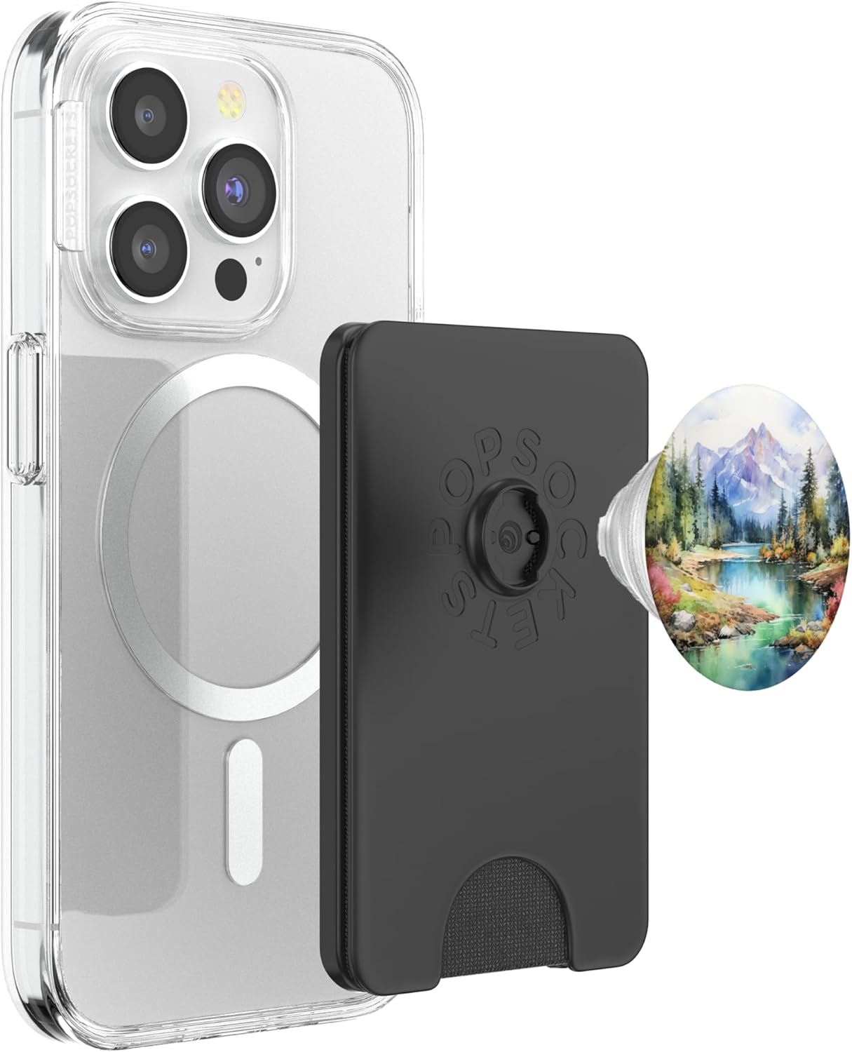 Watercolor Mountains Landscape Lake Nature PopSockets PopWallet for MagSafe