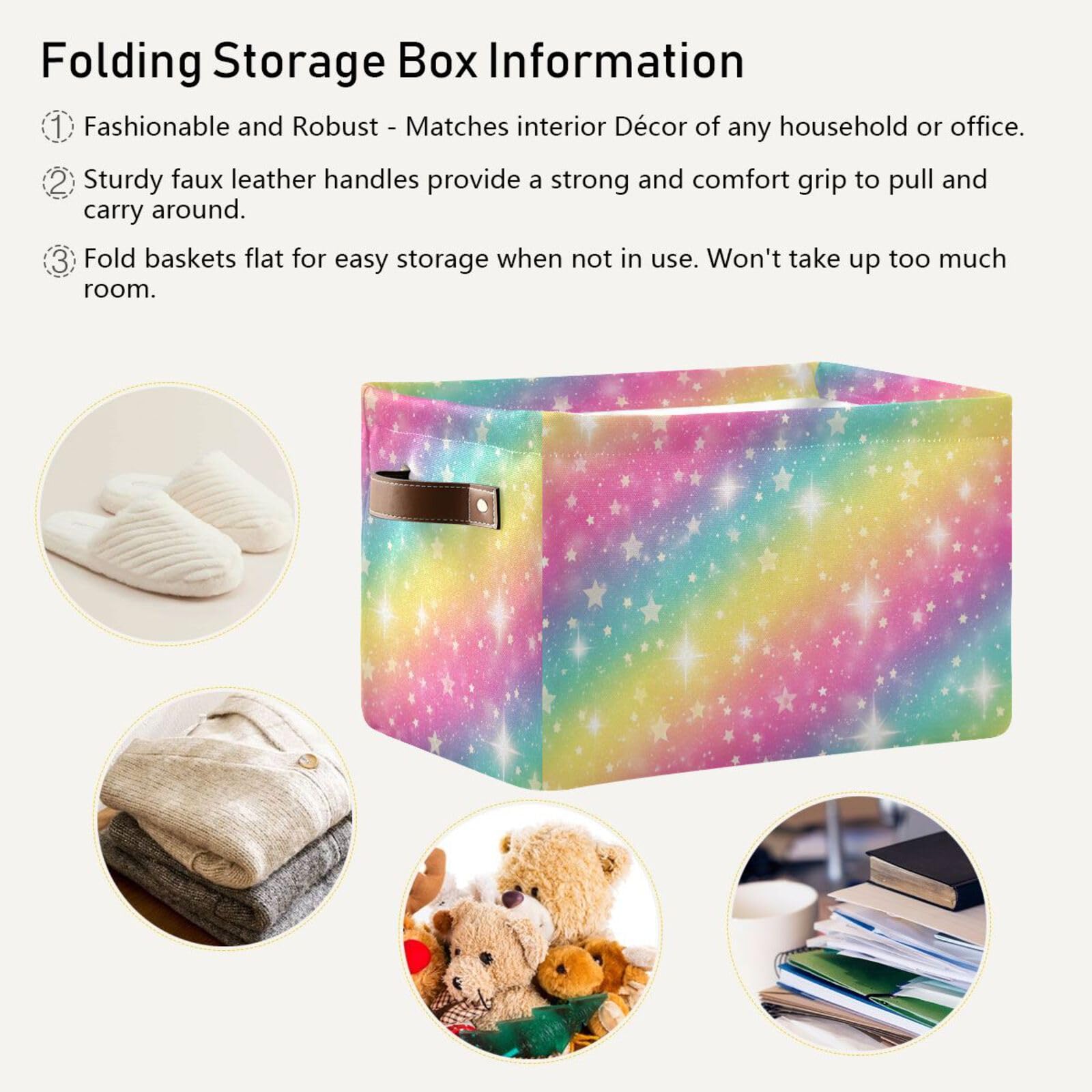 Cesta de almacenamiento Rainbow Galaxy, gran cubo de almacenamiento de lona, plegable, organizador de almacenamiento para el hogar, oficina, armario, 15 x 11 x 9.5 cm