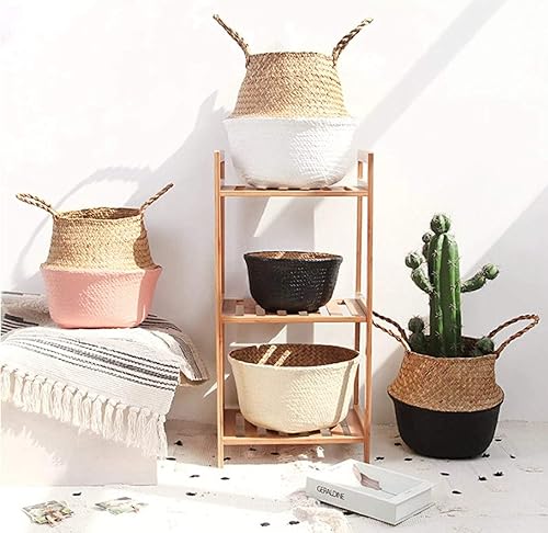 Miniatura 7 de LiloCraft - Cesta para plantas de hierba marina (tamaño 12 x 11 pulgadas, patrón fondo negro) Solución de almacenamiento para decoración del hogar