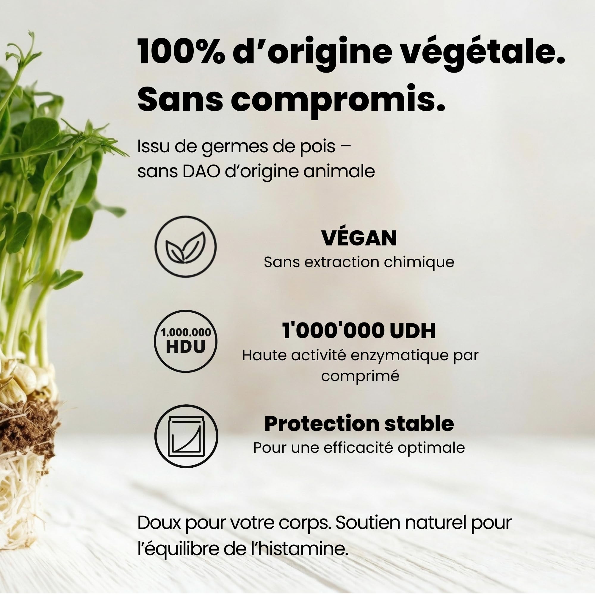 Supplément enzymatique DAO 1 000 000 HDU 60 comprimés véganes intolérance à l'histamine certifié Halal